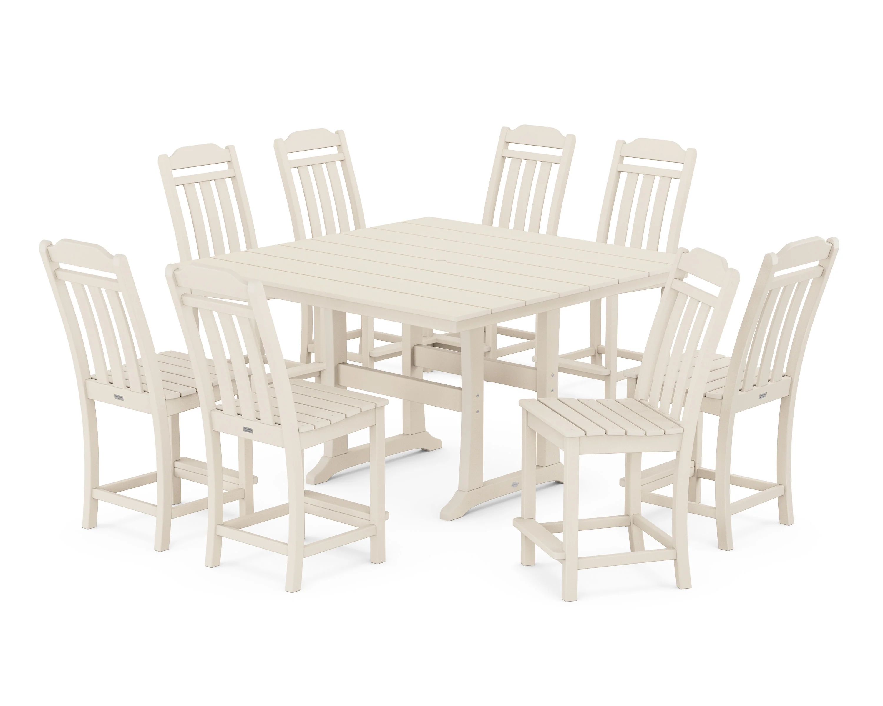 Cottage 9-Piece Square Farmhouse Side Chair Counter Set with Trestle Legs - Image 6
