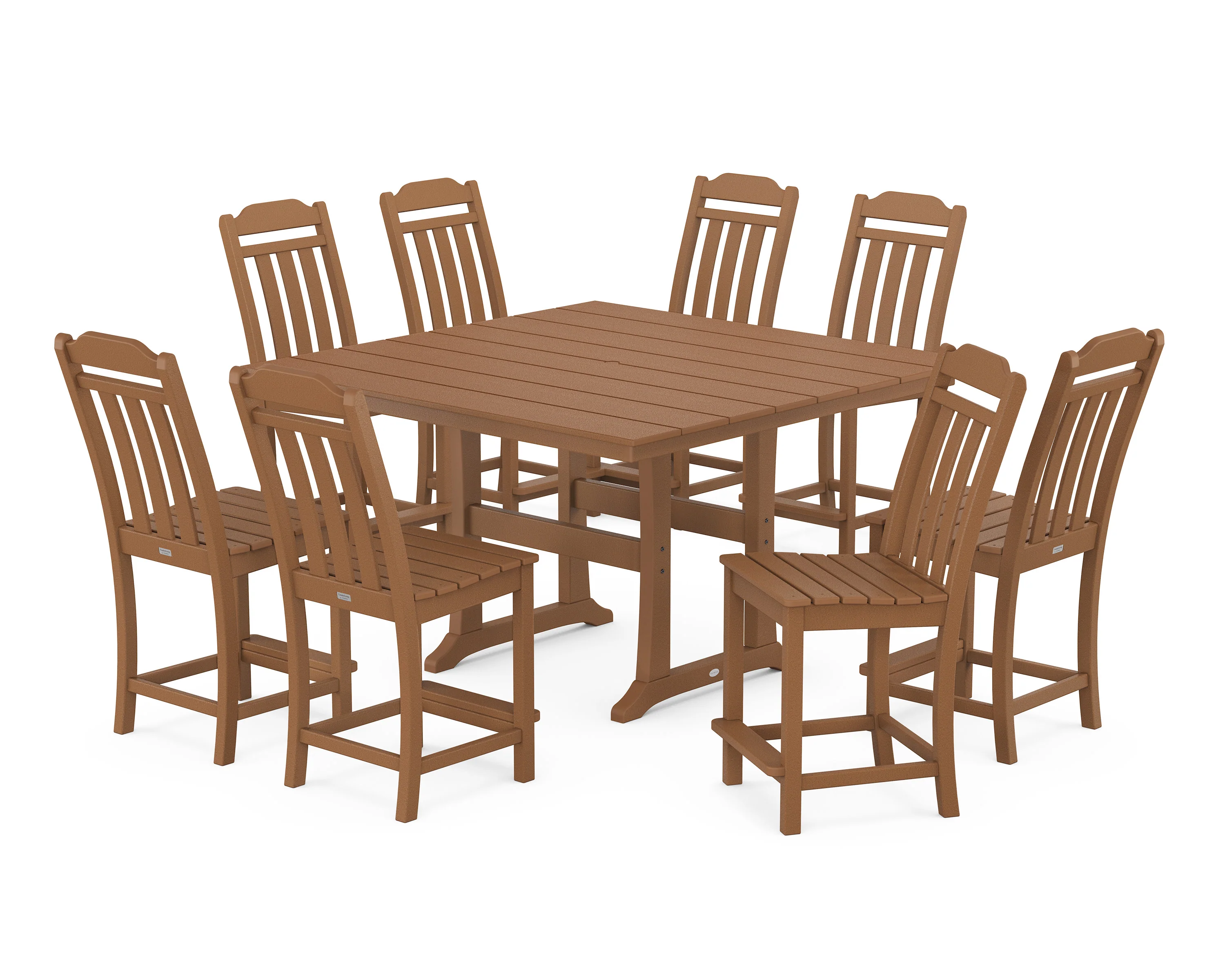 Cottage 9-Piece Square Farmhouse Side Chair Counter Set with Trestle Legs - Image 7