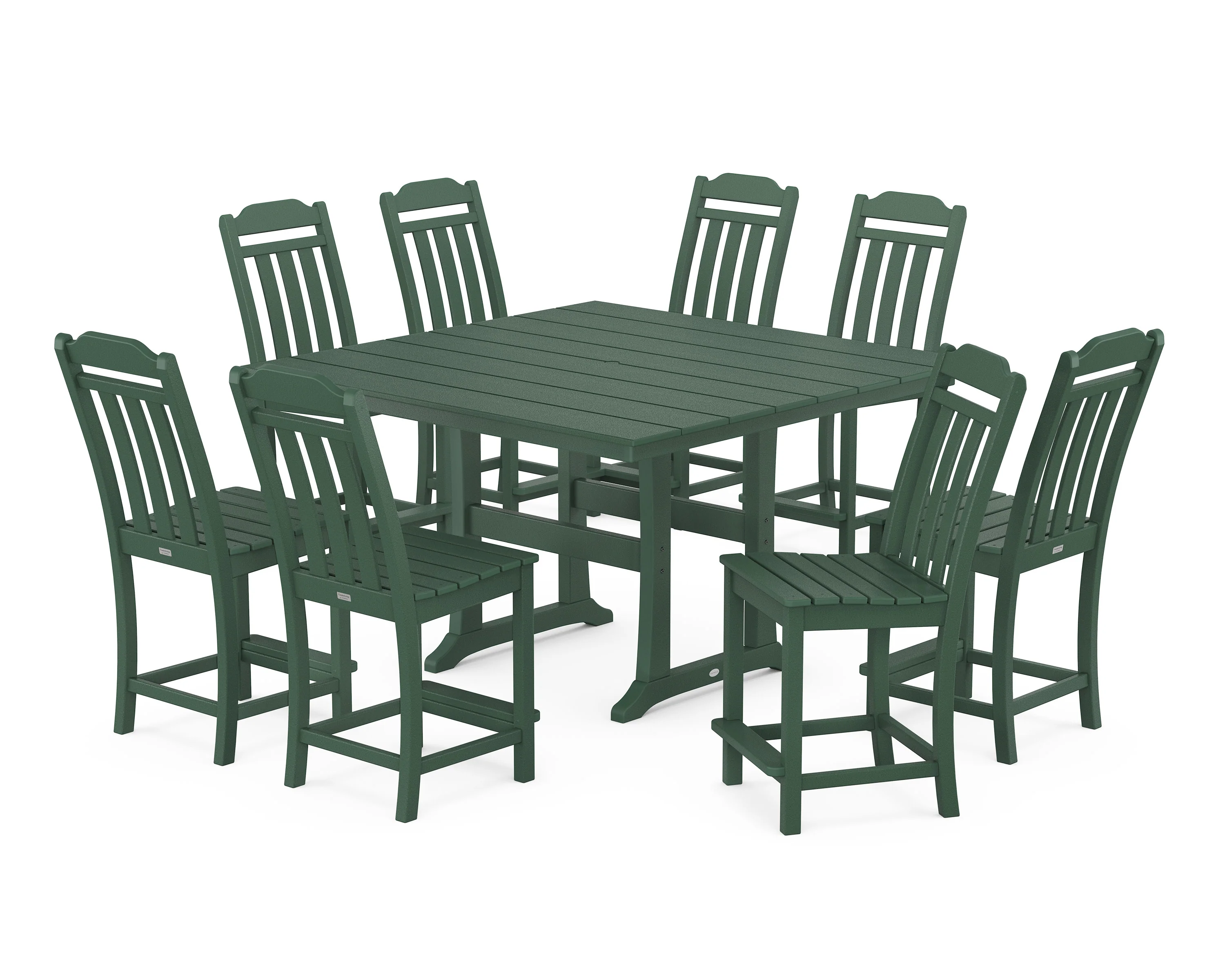 Cottage 9-Piece Square Farmhouse Side Chair Counter Set with Trestle Legs - Image 9