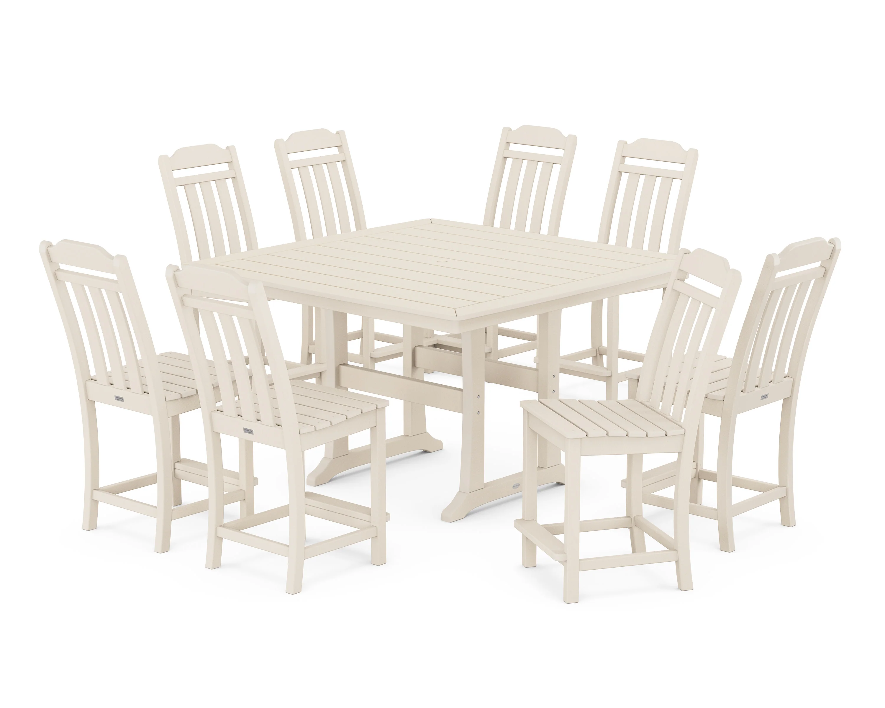 Cottage 9-Piece Square Side Chair Counter Set with Trestle Legs - Image 4