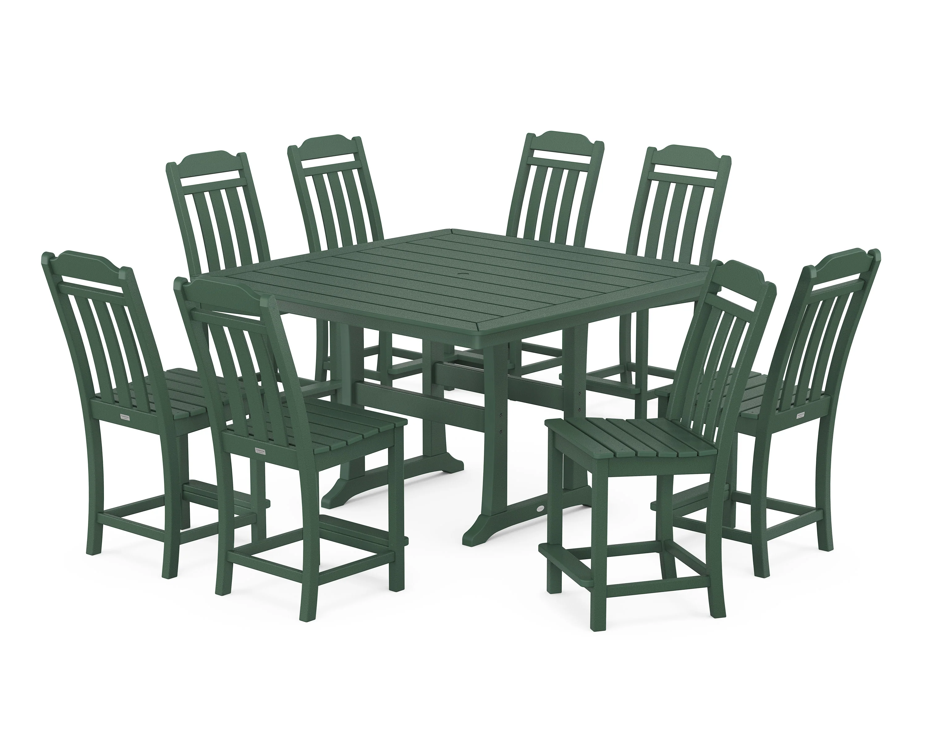Cottage 9-Piece Square Side Chair Counter Set with Trestle Legs - Image 9