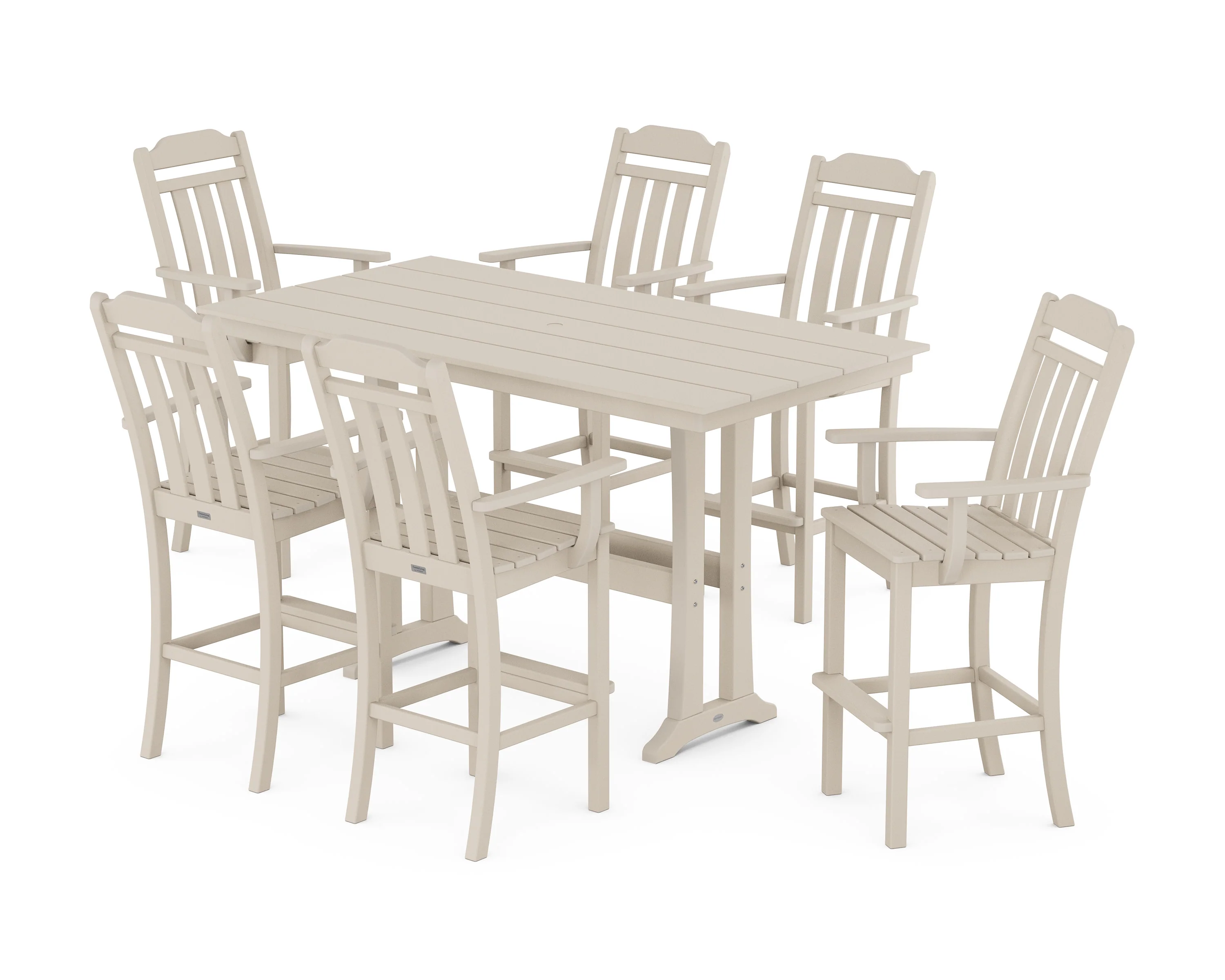 Cottage Arm Chair 7-Piece Farmhouse Bar Set with Trestle Legs - Image 5