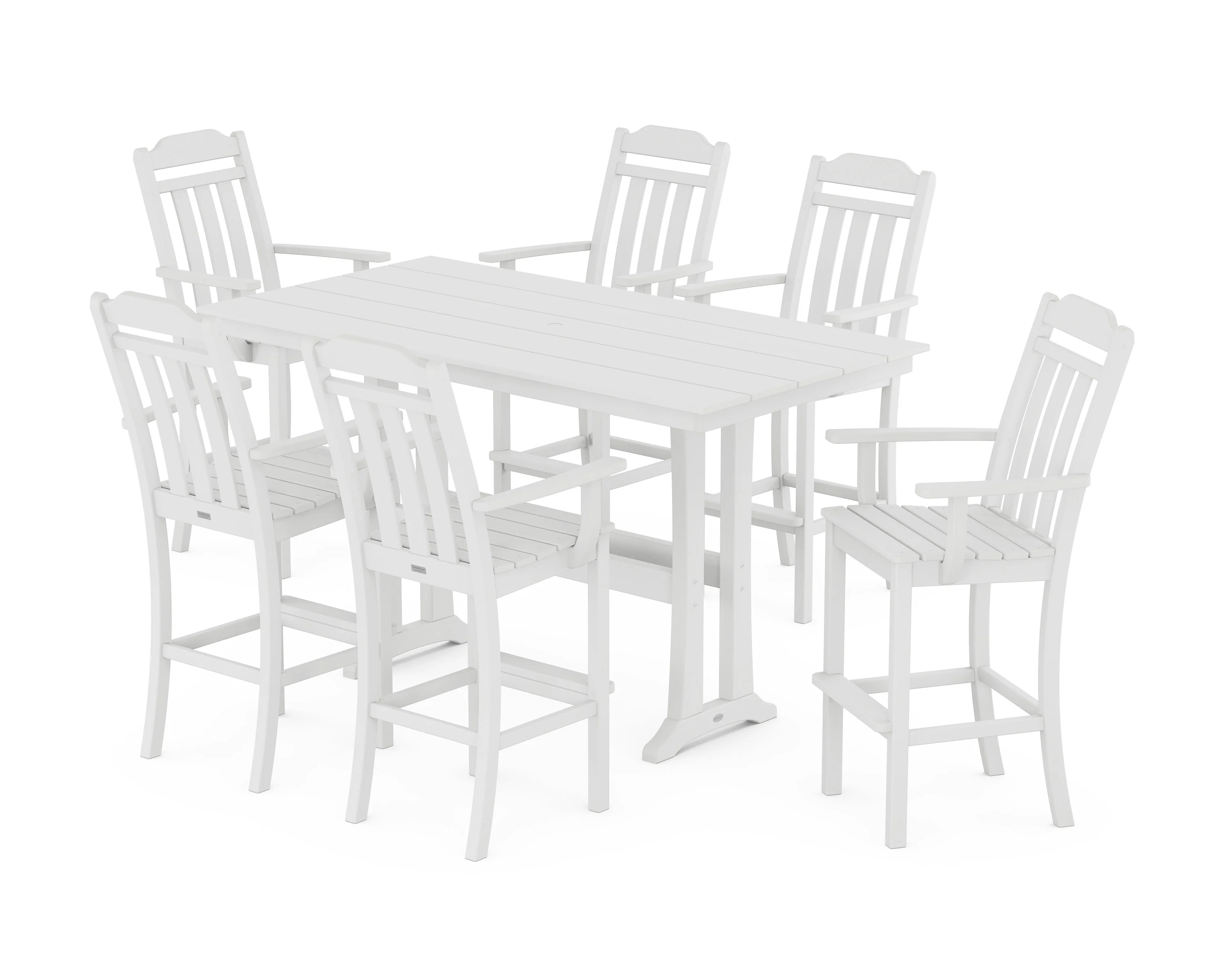 Cottage Arm Chair 7-Piece Farmhouse Bar Set with Trestle Legs - Image 8