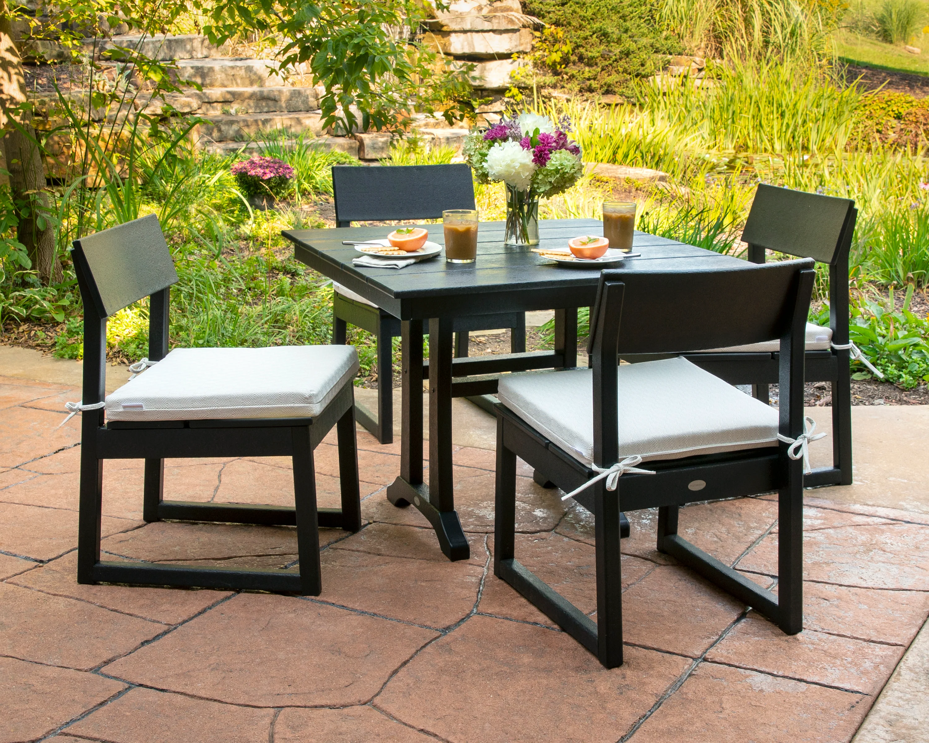 EDGE 5-Piece Farmhouse Trestle Side Chair Dining Set - Image 3