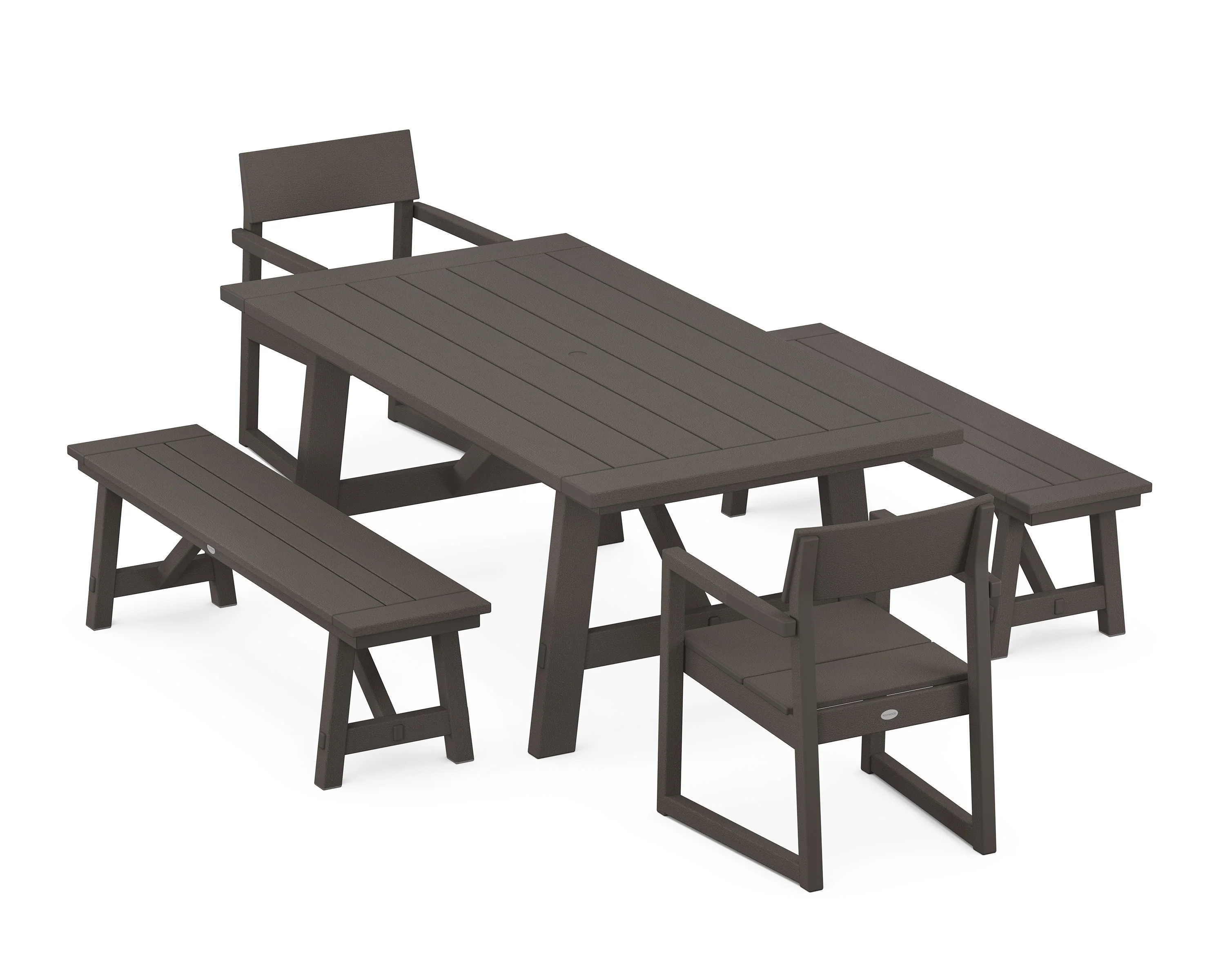 EDGE 5-Piece Rustic Farmhouse Dining Set With Benches - Image 5
