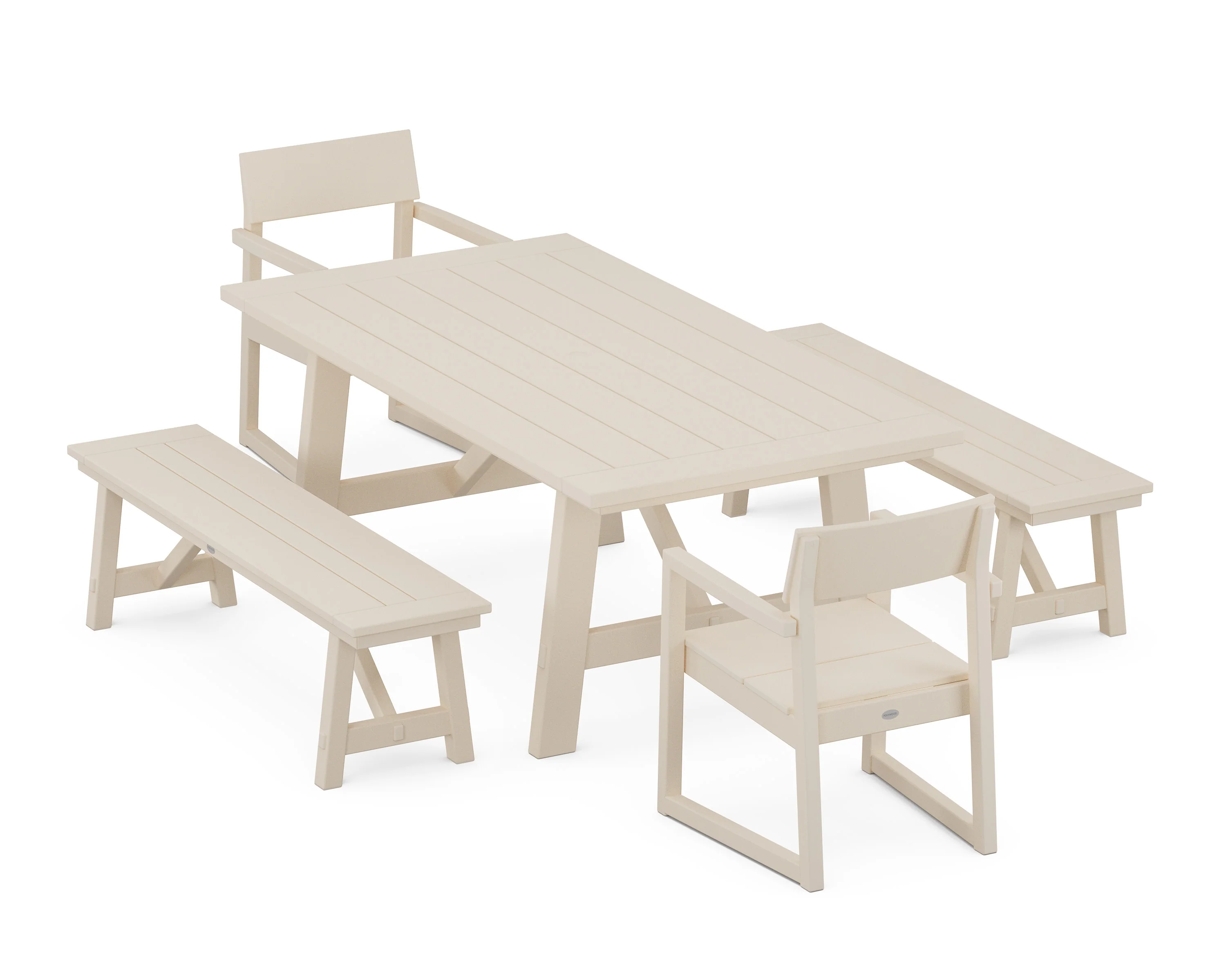 EDGE 5-Piece Rustic Farmhouse Dining Set With Benches - Image 6