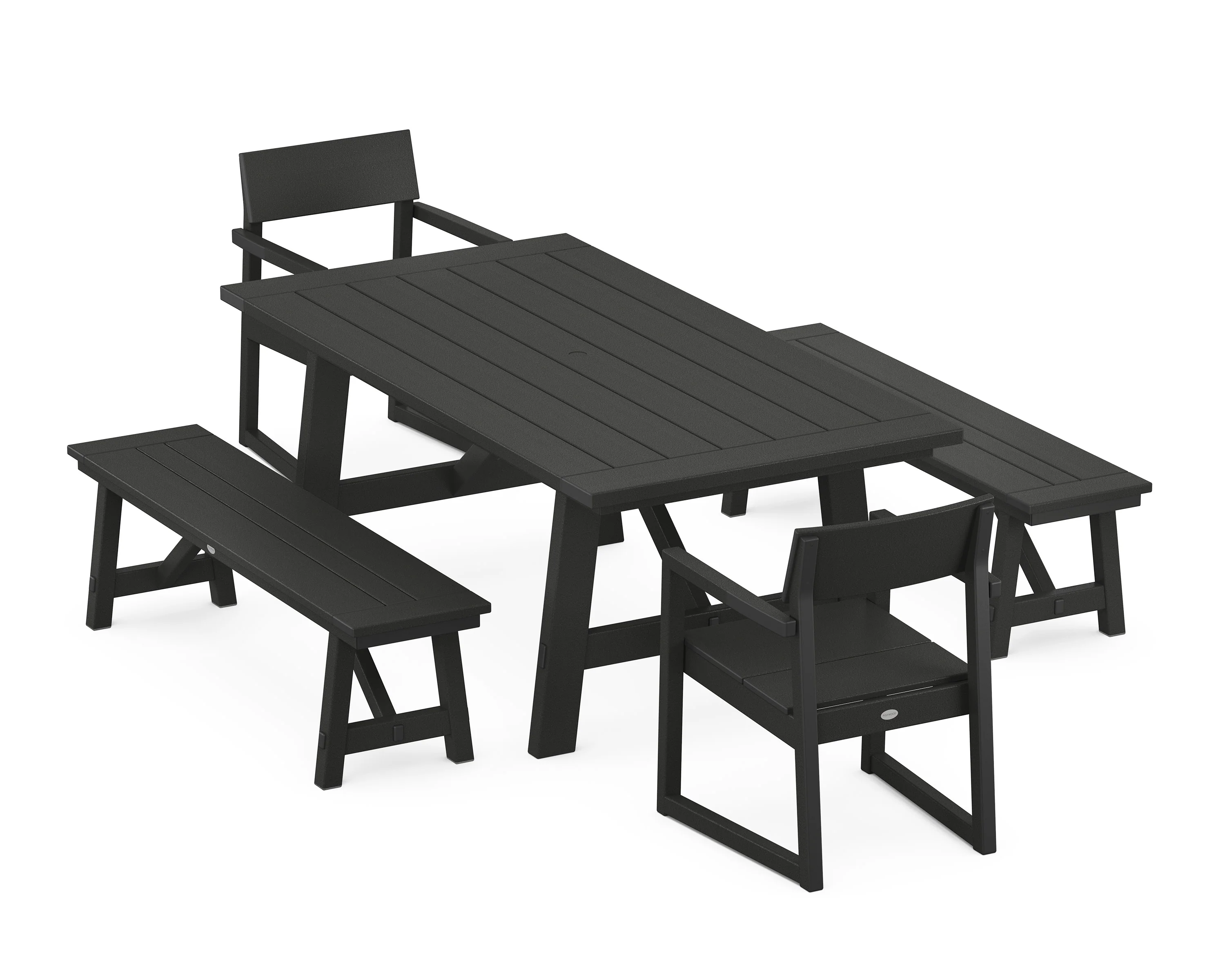 EDGE 5-Piece Rustic Farmhouse Dining Set With Benches - Image 8