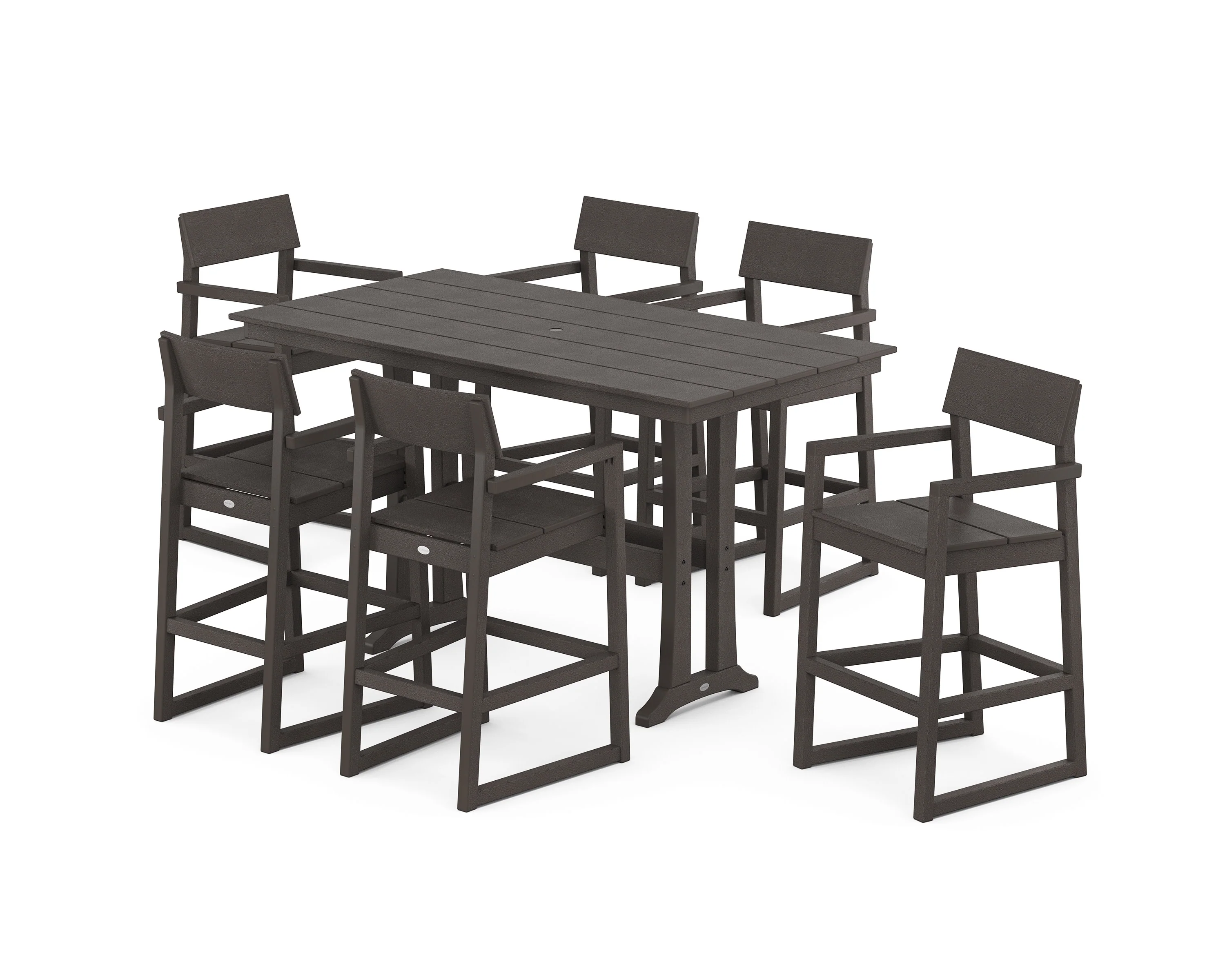 EDGE Arm Chair 7-Piece Farmhouse Bar Set with Trestle Legs - Image 8