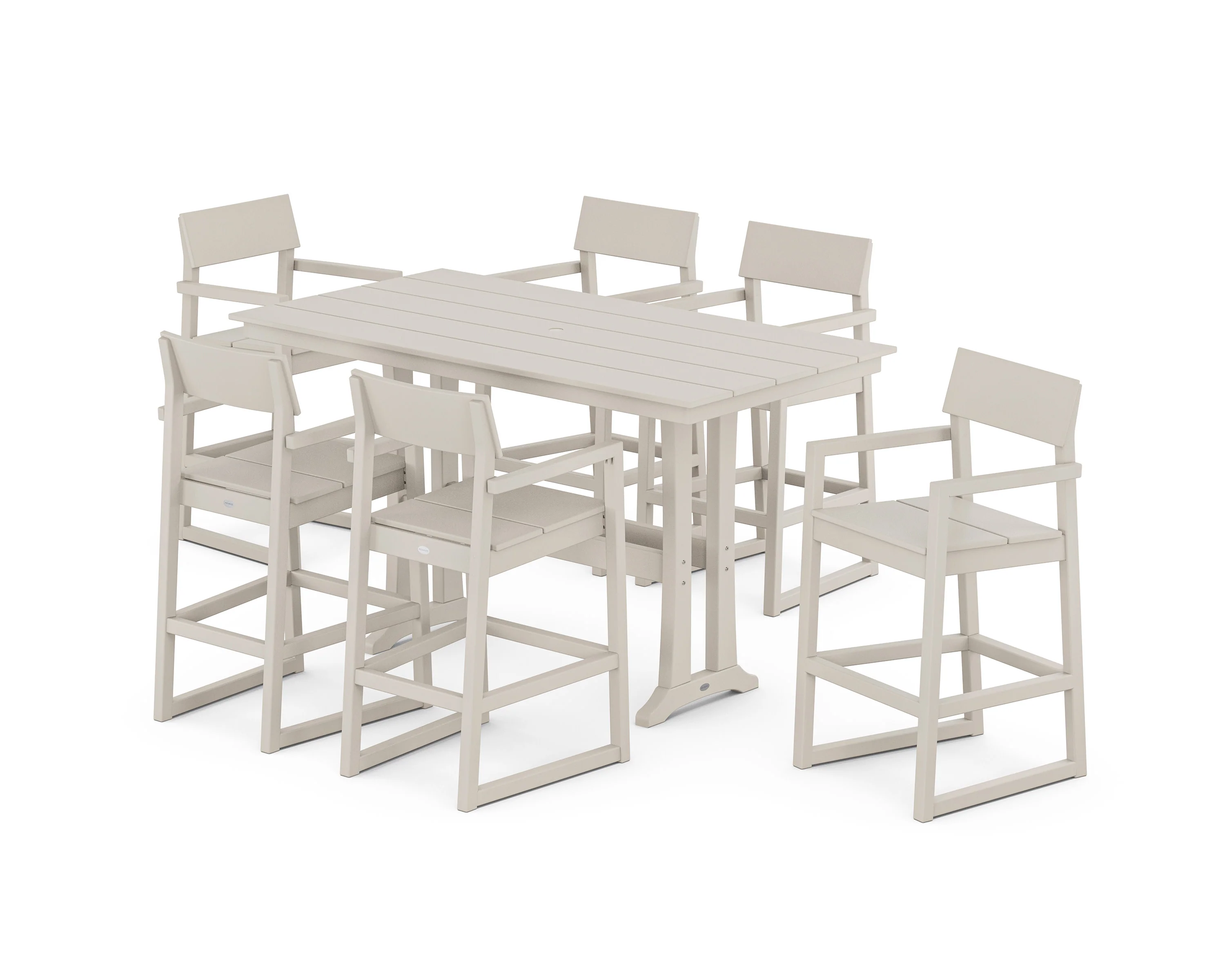 EDGE Arm Chair 7-Piece Farmhouse Bar Set with Trestle Legs - Image 9