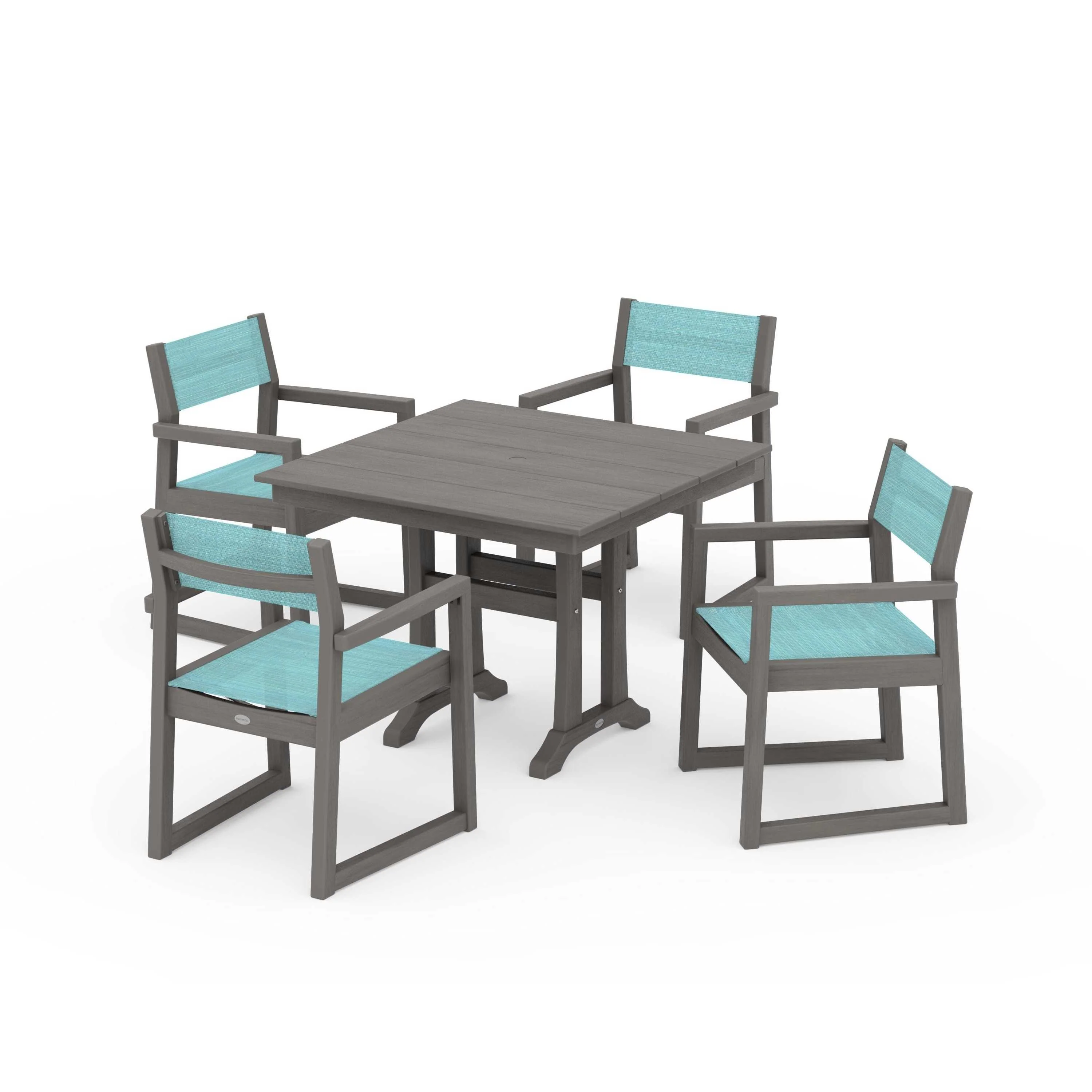 EDGE Sling 5-Piece Farmhouse Dining Set with Trestle Legs - Image 100