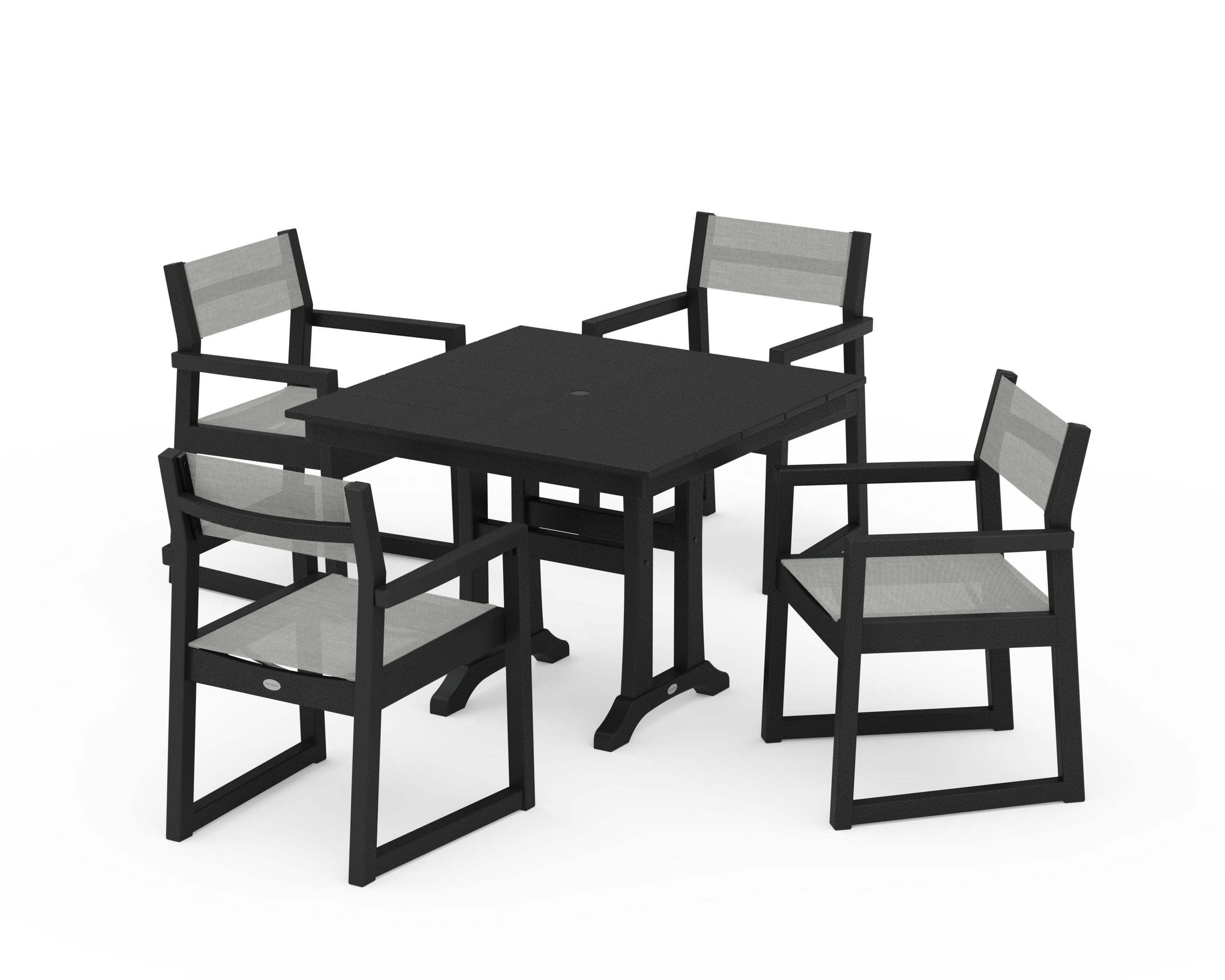 EDGE Sling 5-Piece Farmhouse Dining Set with Trestle Legs - Image 4