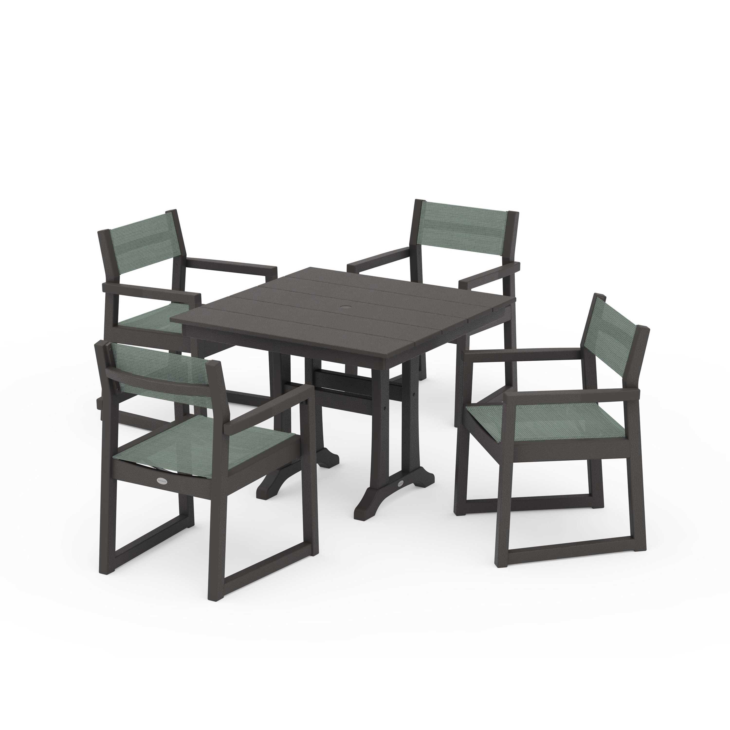EDGE Sling 5-Piece Farmhouse Dining Set with Trestle Legs - Image 45