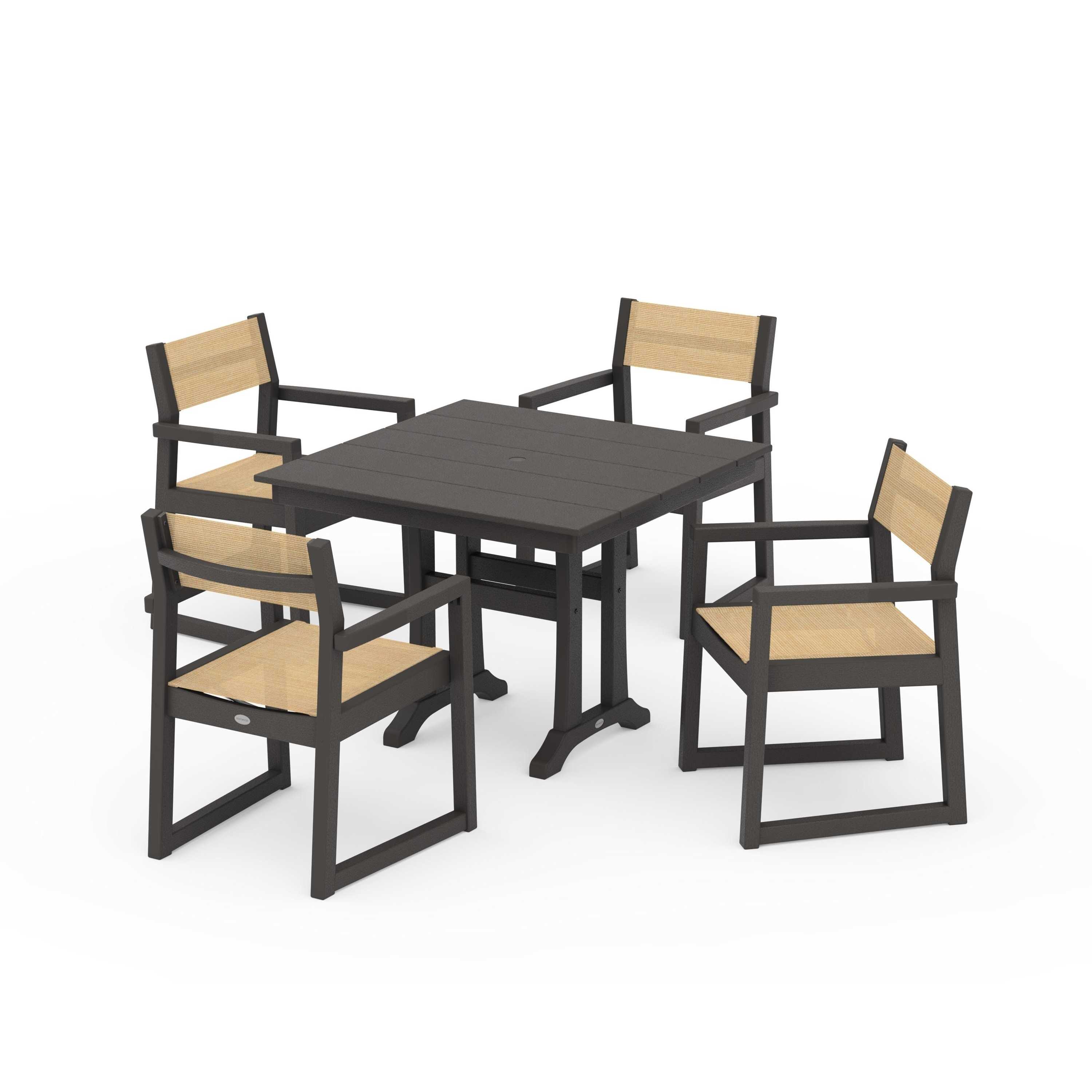 EDGE Sling 5-Piece Farmhouse Dining Set with Trestle Legs - Image 71