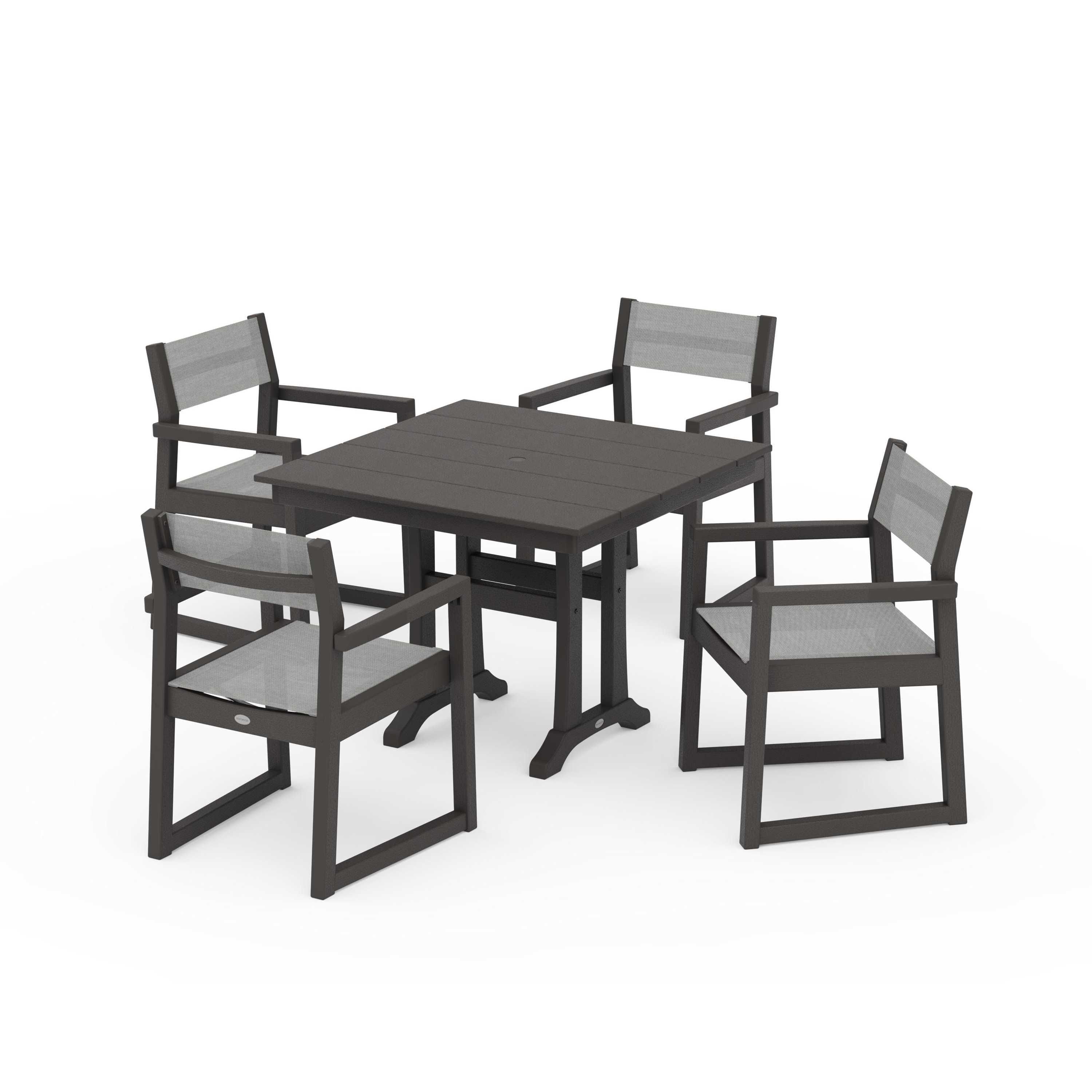 EDGE Sling 5-Piece Farmhouse Dining Set with Trestle Legs - Image 96