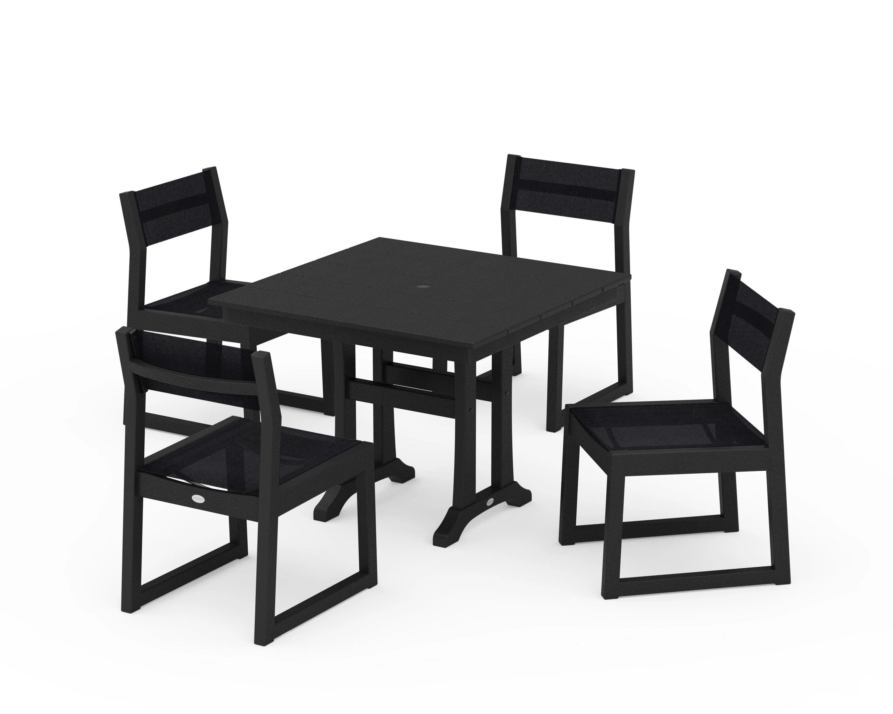 EDGE Sling 5-Piece Farmhouse Trestle Side Chair Dining Set - Image 10