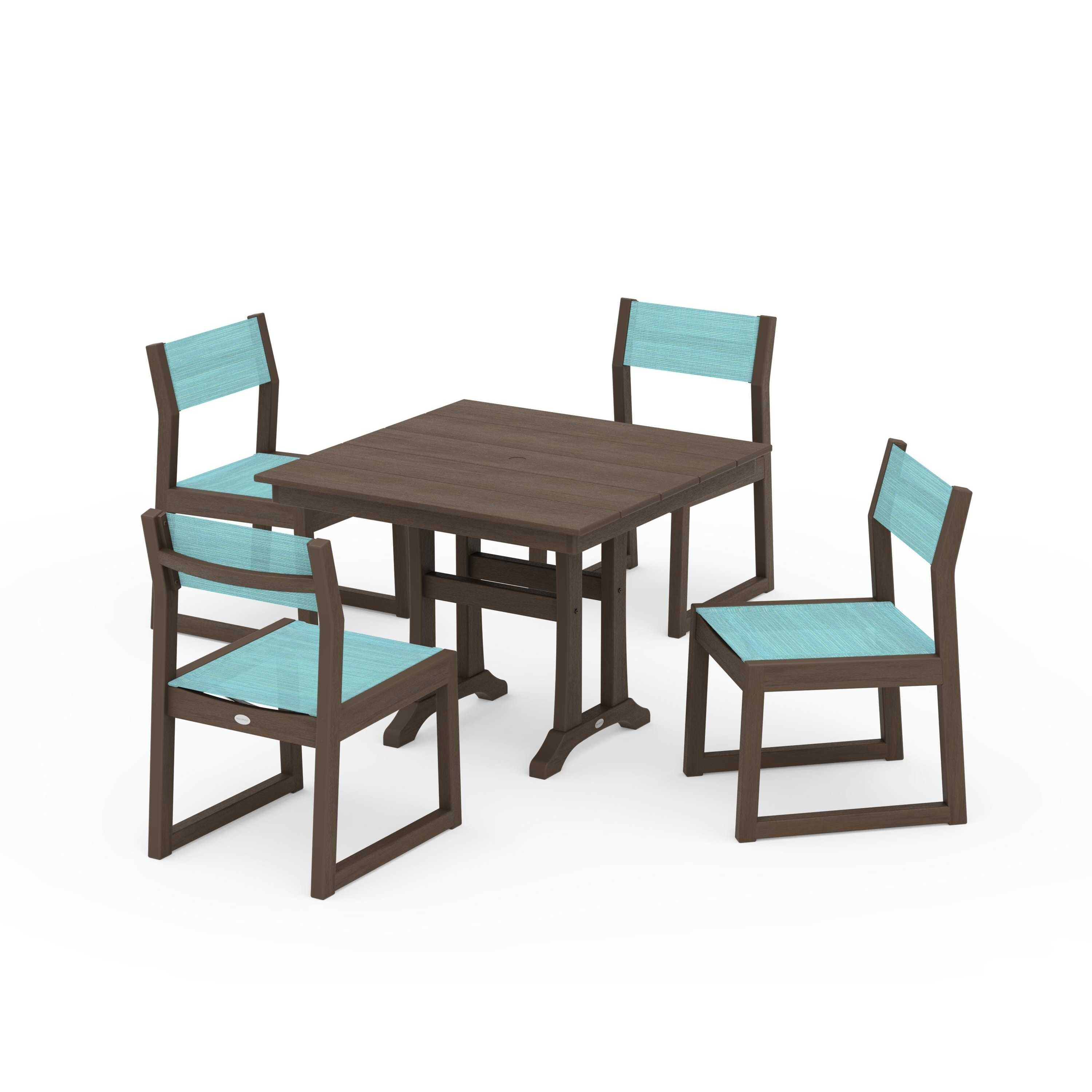 EDGE Sling 5-Piece Farmhouse Trestle Side Chair Dining Set - Image 100