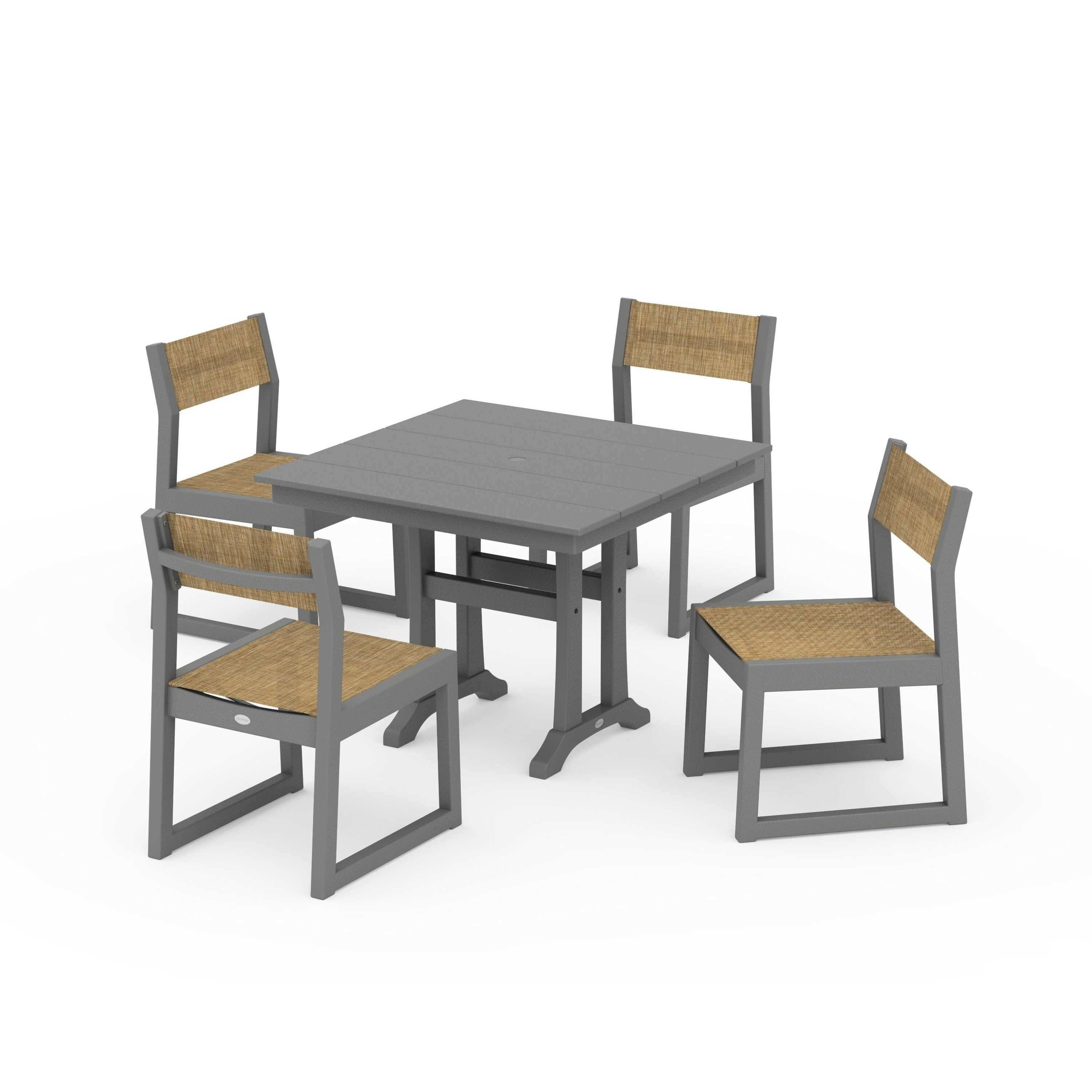 EDGE Sling 5-Piece Farmhouse Trestle Side Chair Dining Set - Image 101