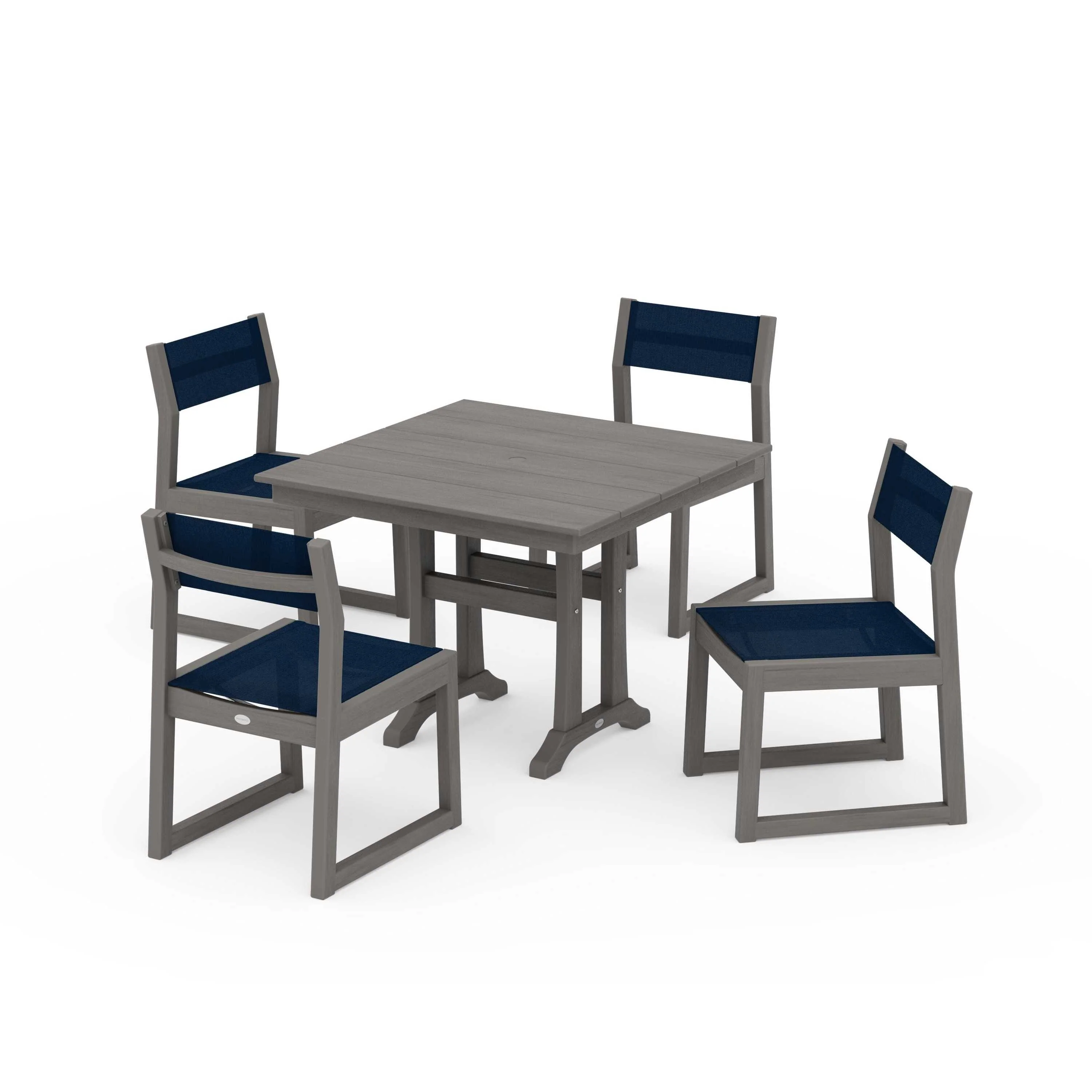 EDGE Sling 5-Piece Farmhouse Trestle Side Chair Dining Set - Image 104