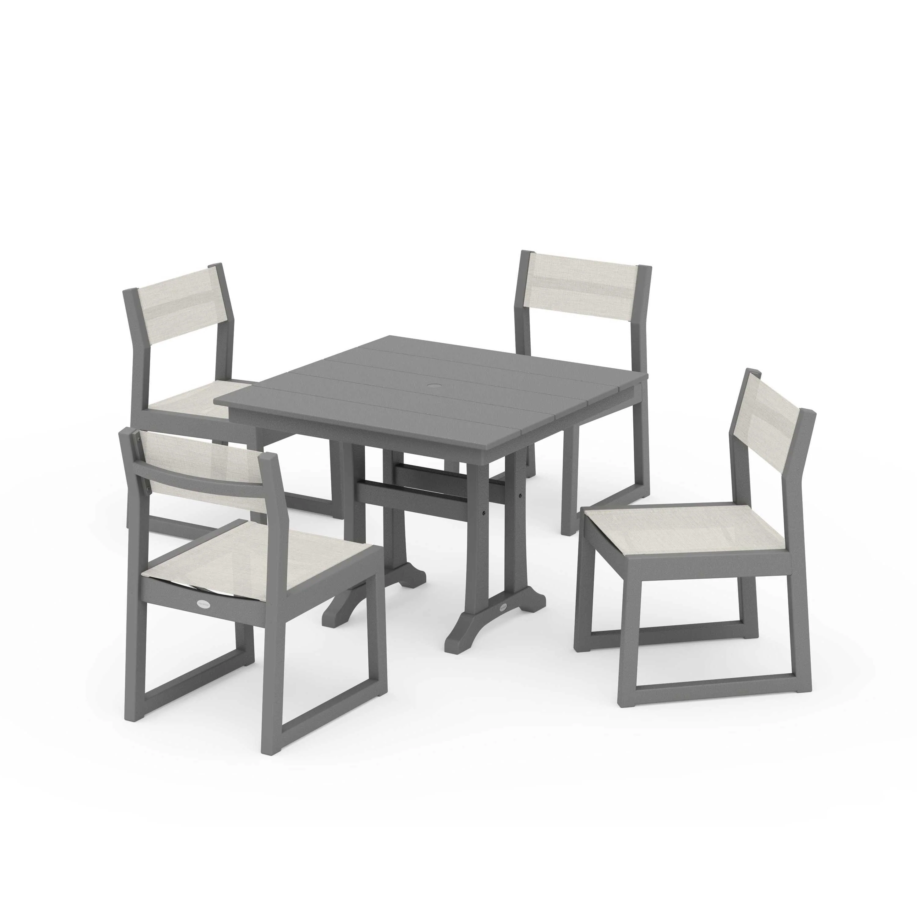 EDGE Sling 5-Piece Farmhouse Trestle Side Chair Dining Set - Image 105