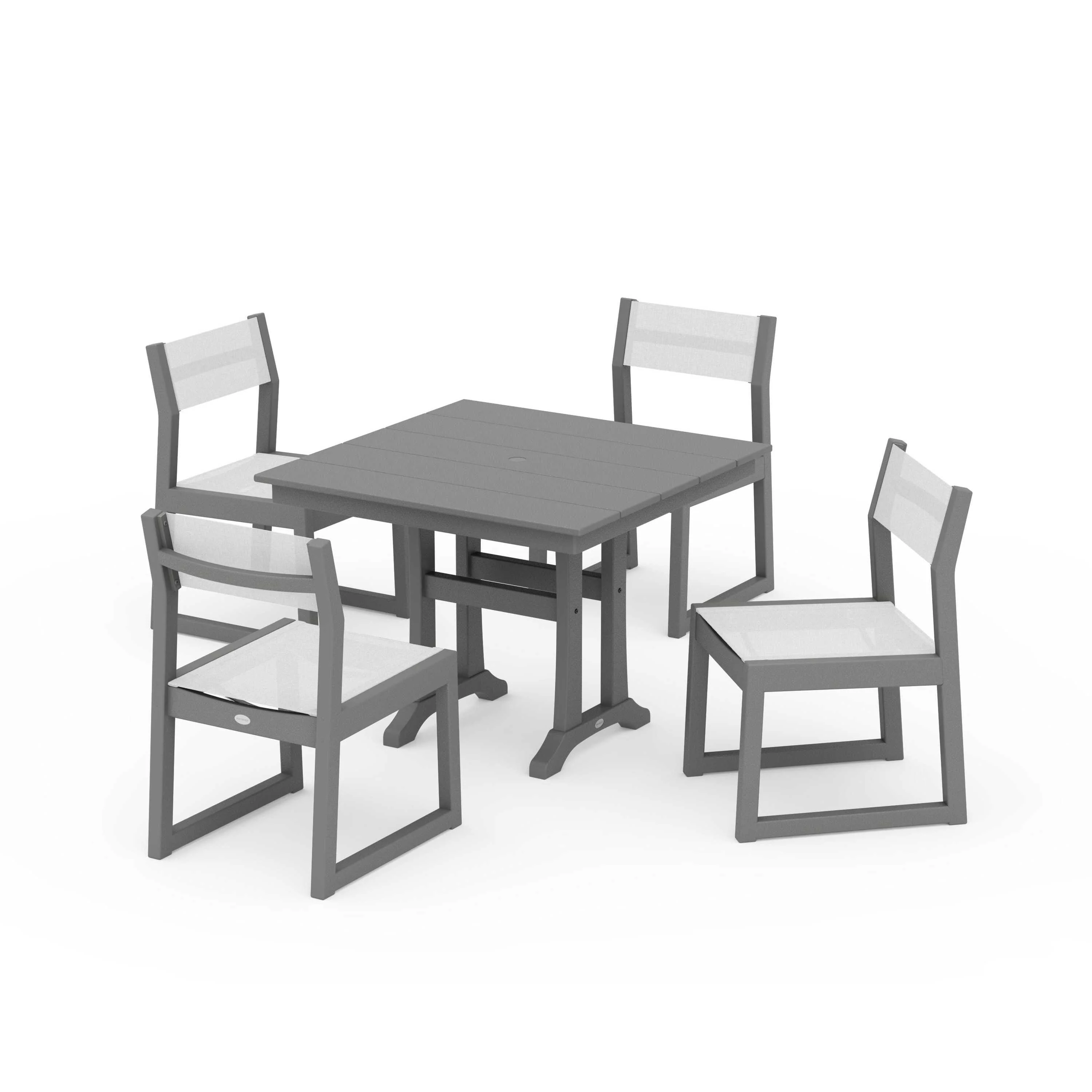 EDGE Sling 5-Piece Farmhouse Trestle Side Chair Dining Set - Image 106