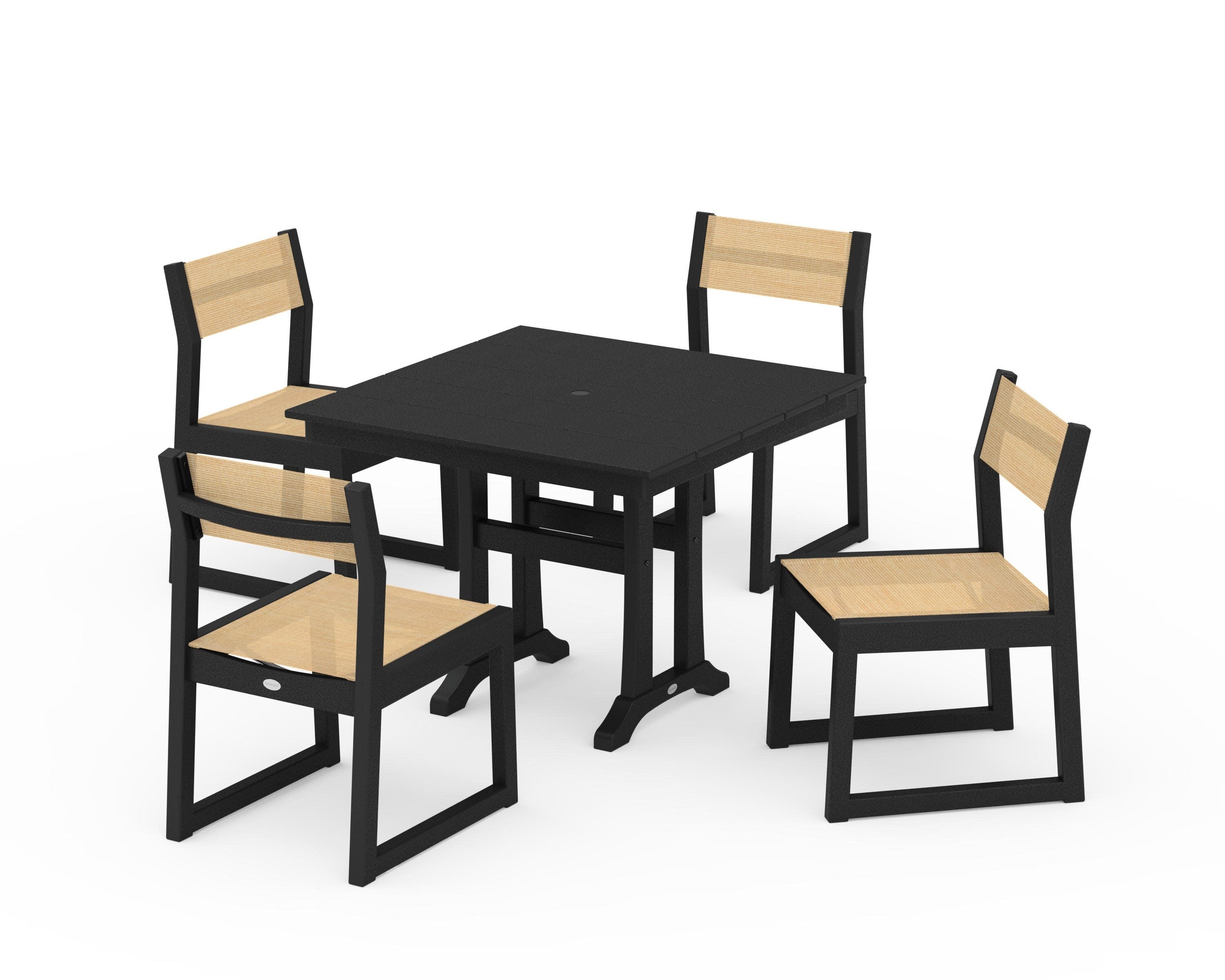 EDGE Sling 5-Piece Farmhouse Trestle Side Chair Dining Set - Image 11