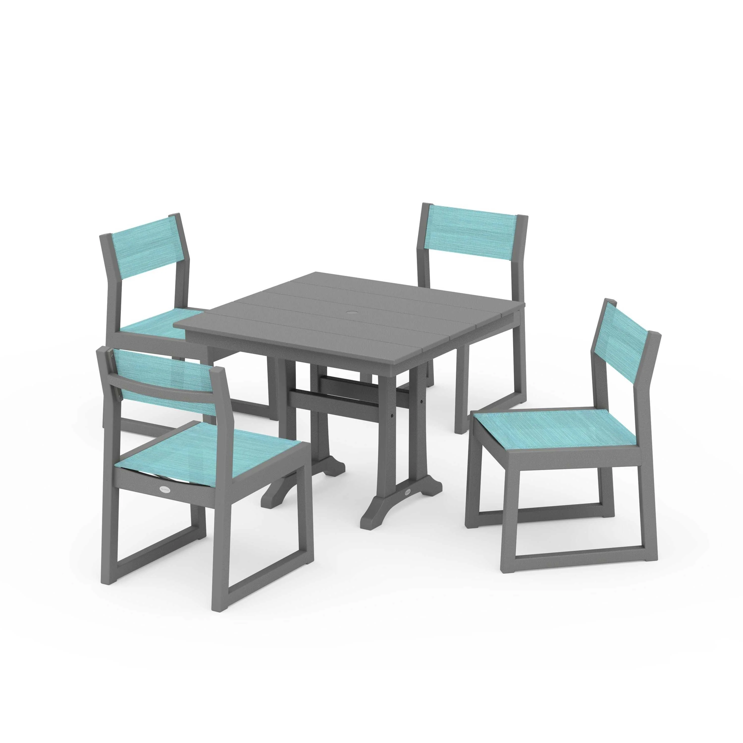 EDGE Sling 5-Piece Farmhouse Trestle Side Chair Dining Set - Image 110