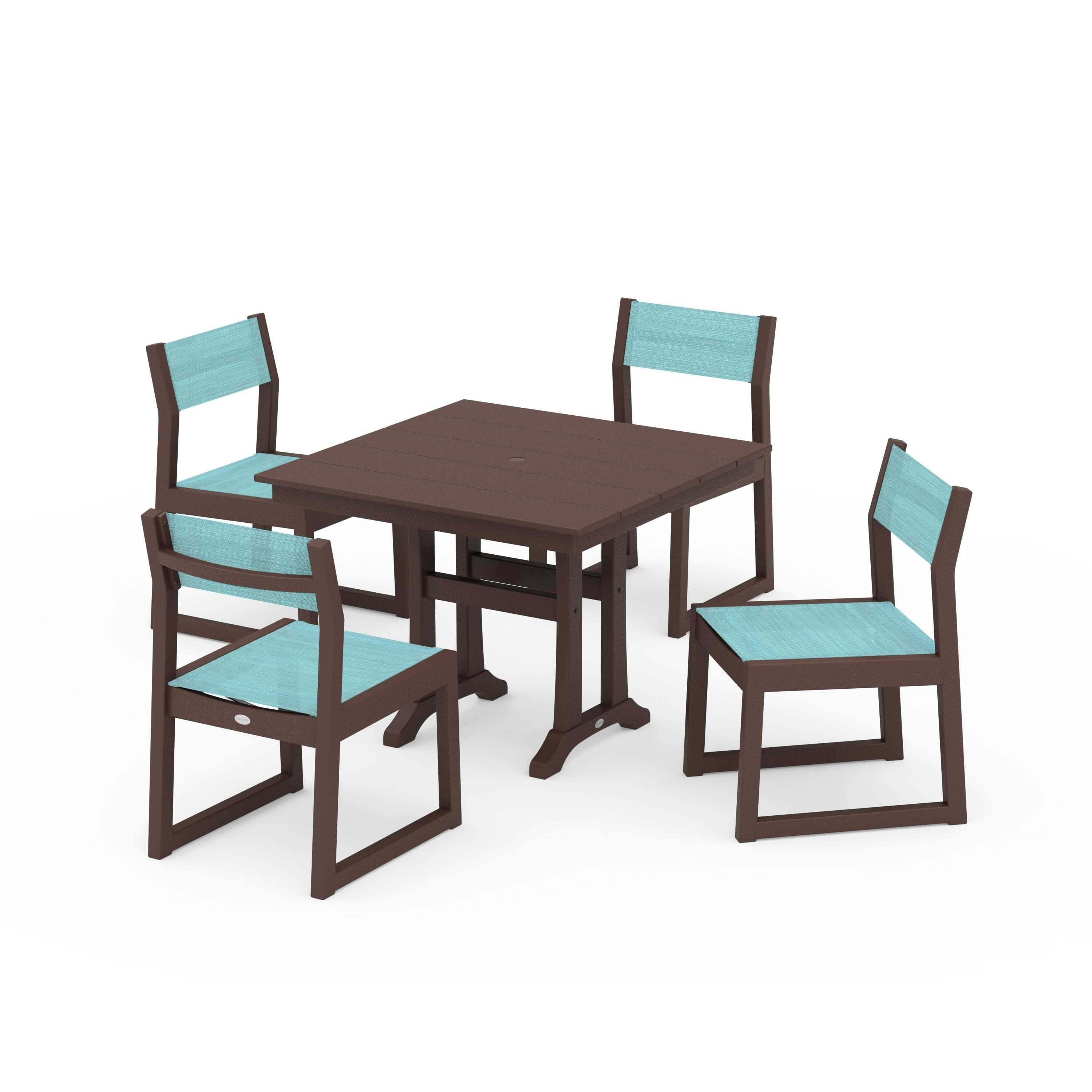 EDGE Sling 5-Piece Farmhouse Trestle Side Chair Dining Set - Image 112