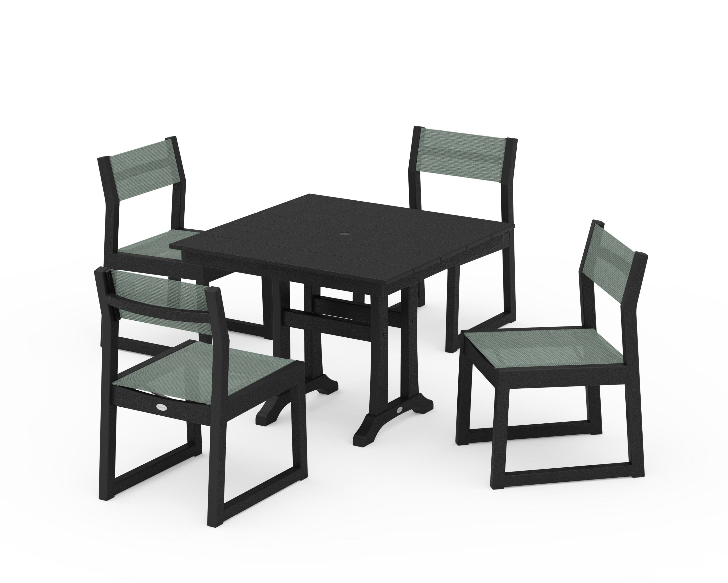 EDGE Sling 5-Piece Farmhouse Trestle Side Chair Dining Set - Image 12