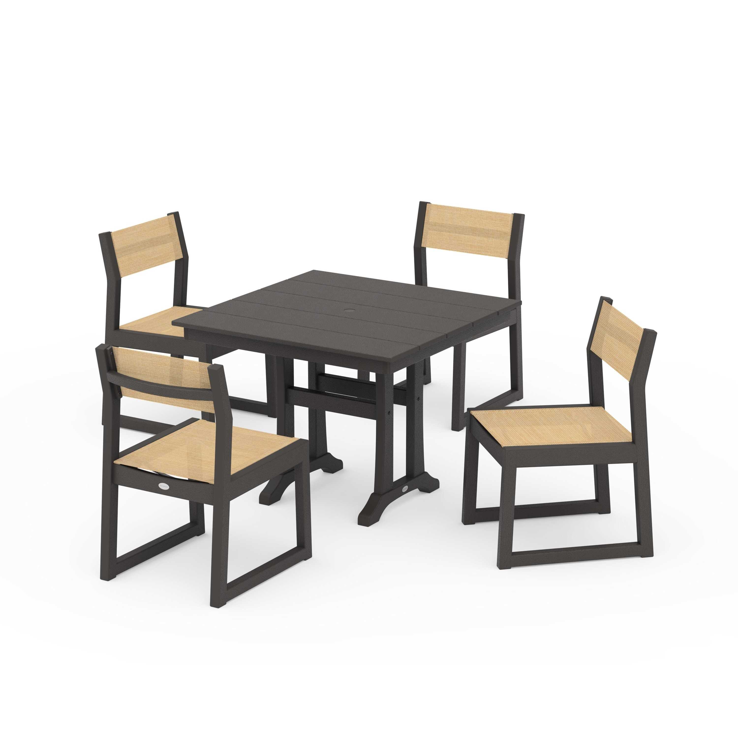 EDGE Sling 5-Piece Farmhouse Trestle Side Chair Dining Set - Image 123