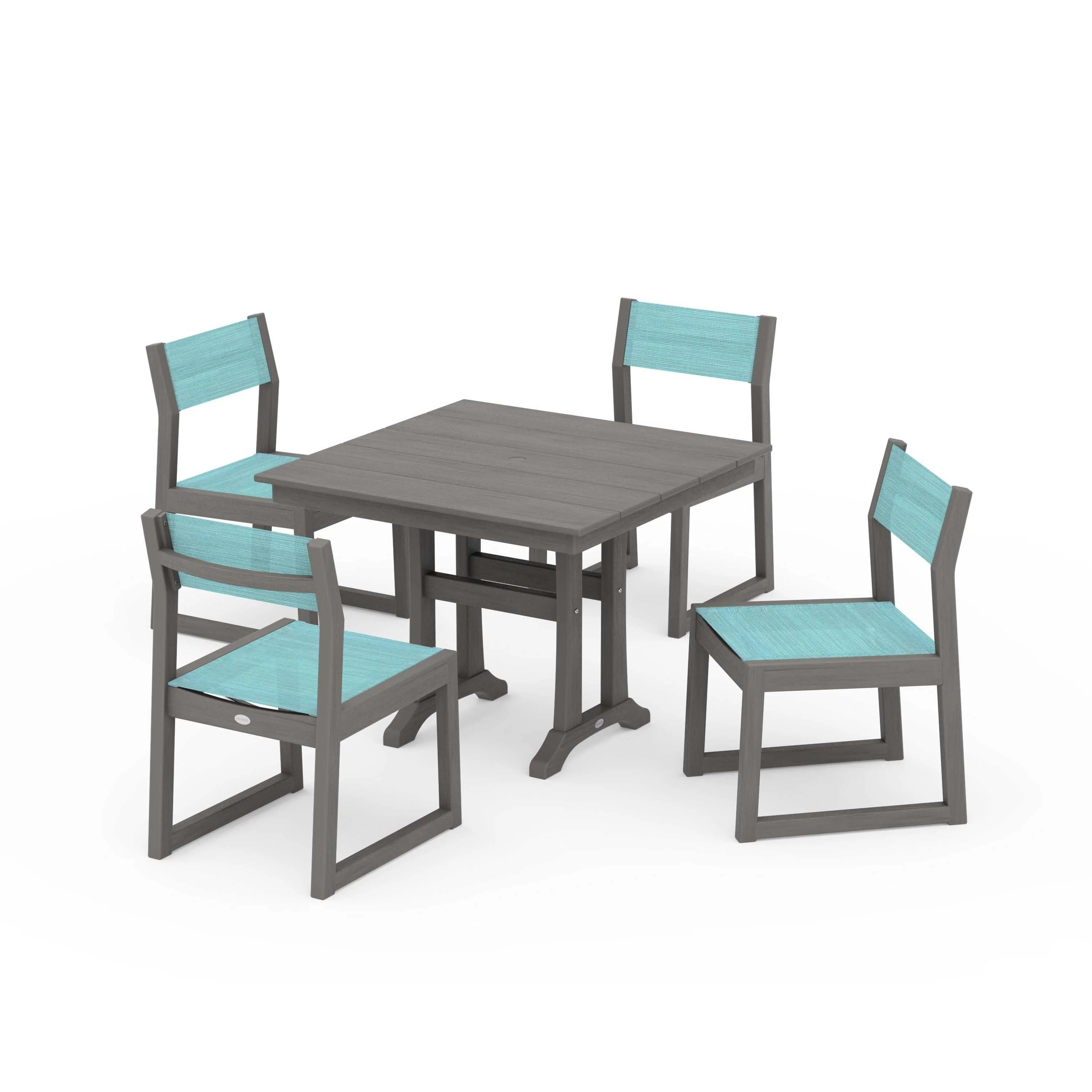 EDGE Sling 5-Piece Farmhouse Trestle Side Chair Dining Set - Image 124