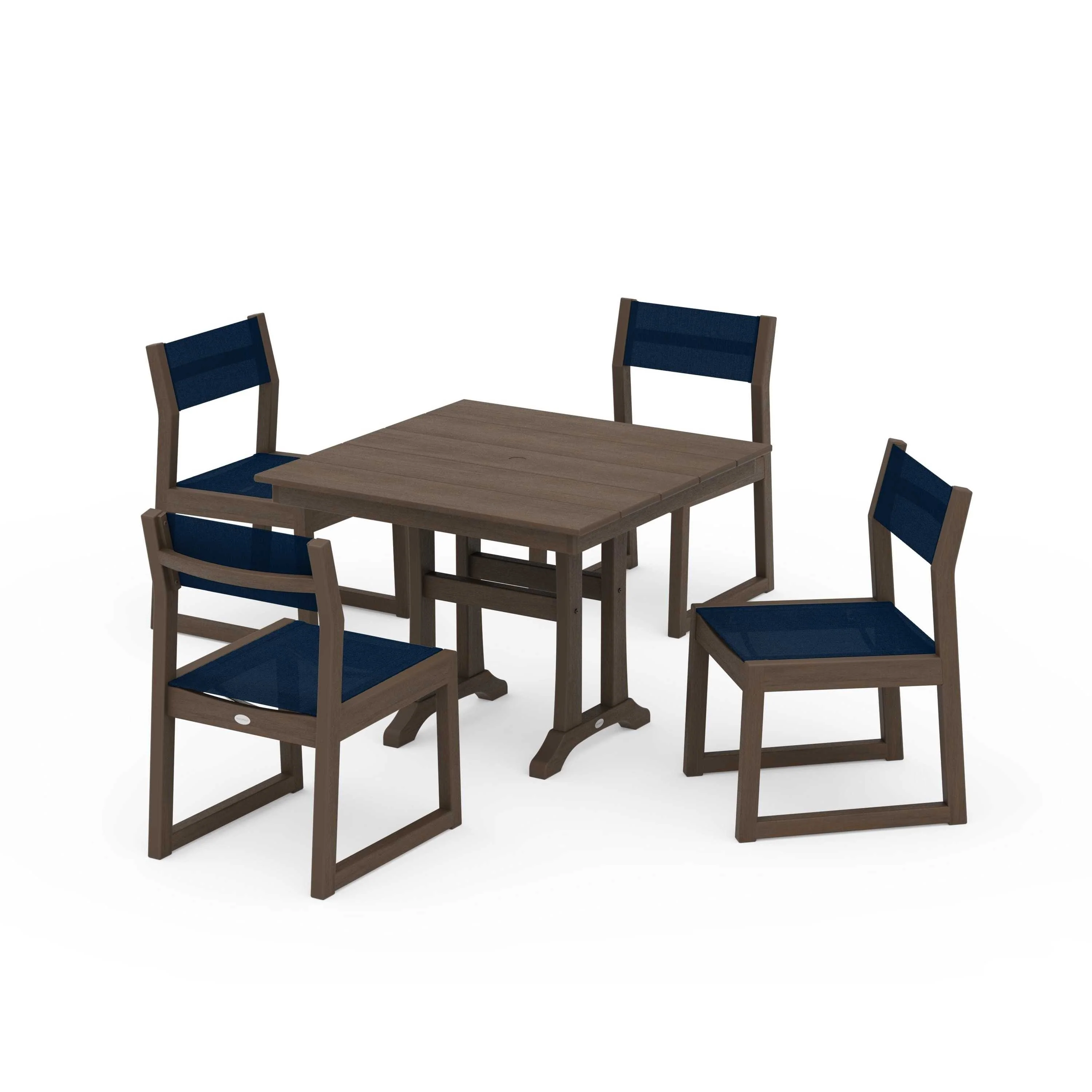 EDGE Sling 5-Piece Farmhouse Trestle Side Chair Dining Set - Image 125