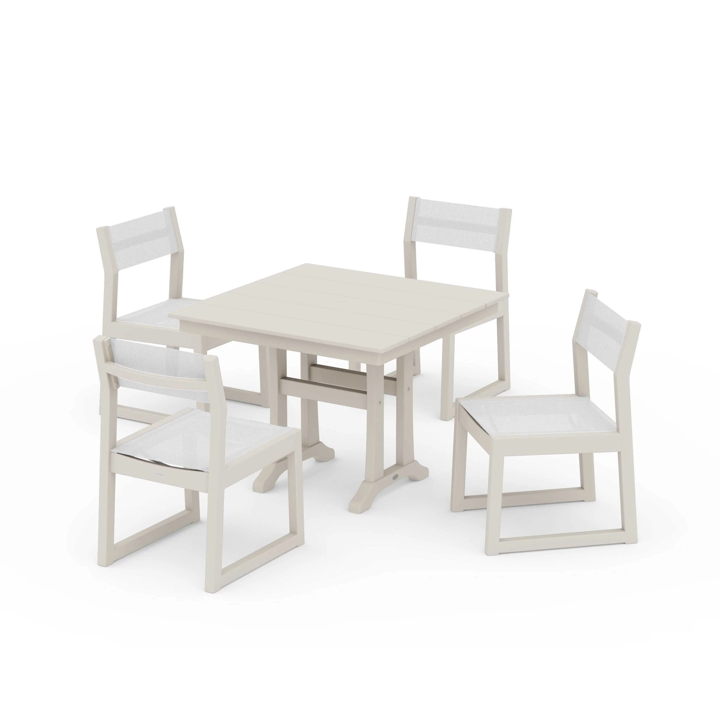 EDGE Sling 5-Piece Farmhouse Trestle Side Chair Dining Set - Image 127