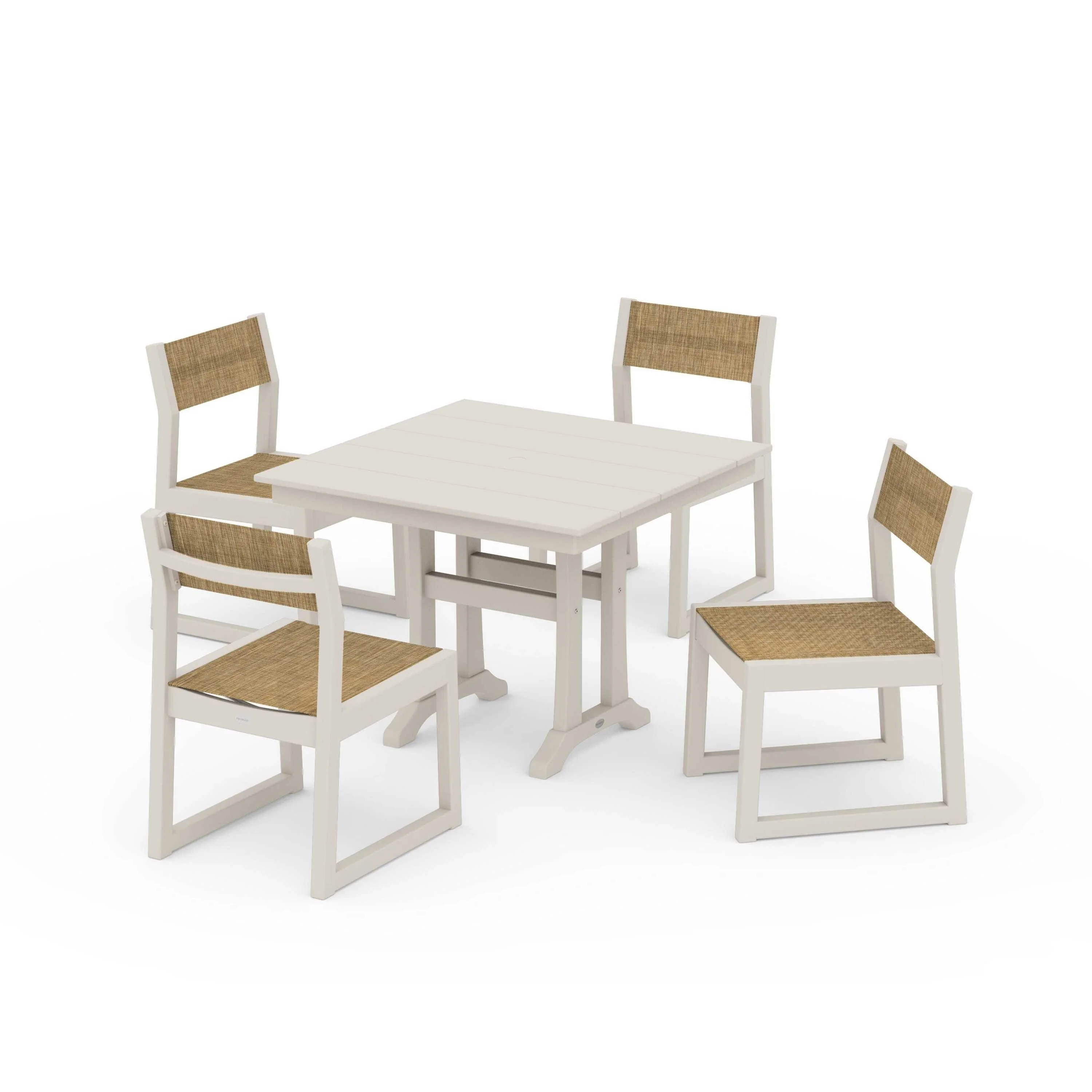 EDGE Sling 5-Piece Farmhouse Trestle Side Chair Dining Set - Image 128