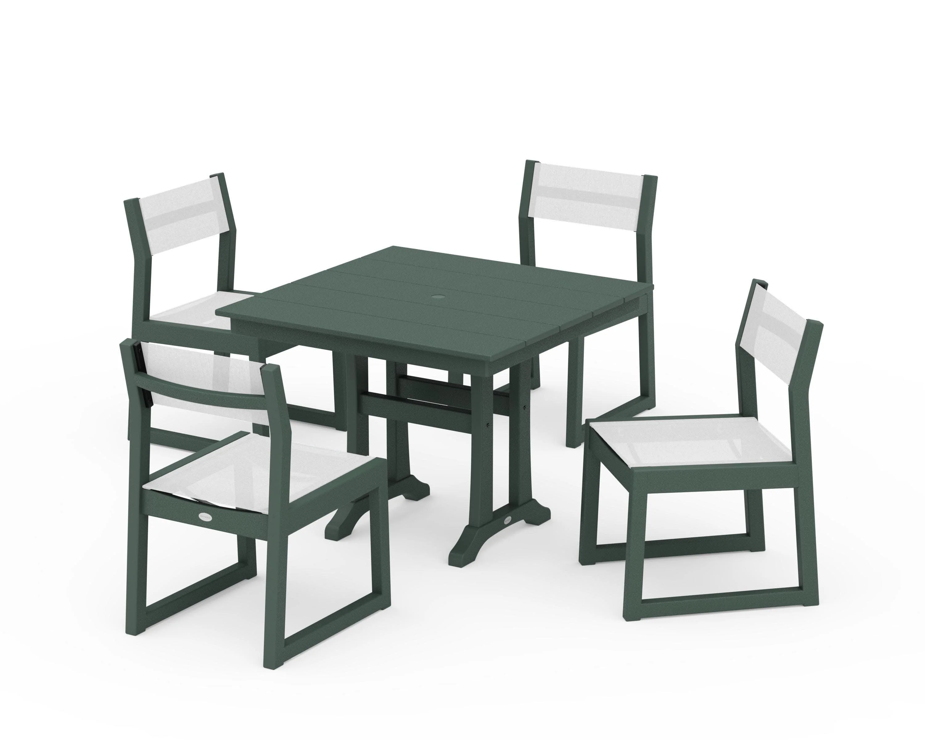 EDGE Sling 5-Piece Farmhouse Trestle Side Chair Dining Set - Image 13