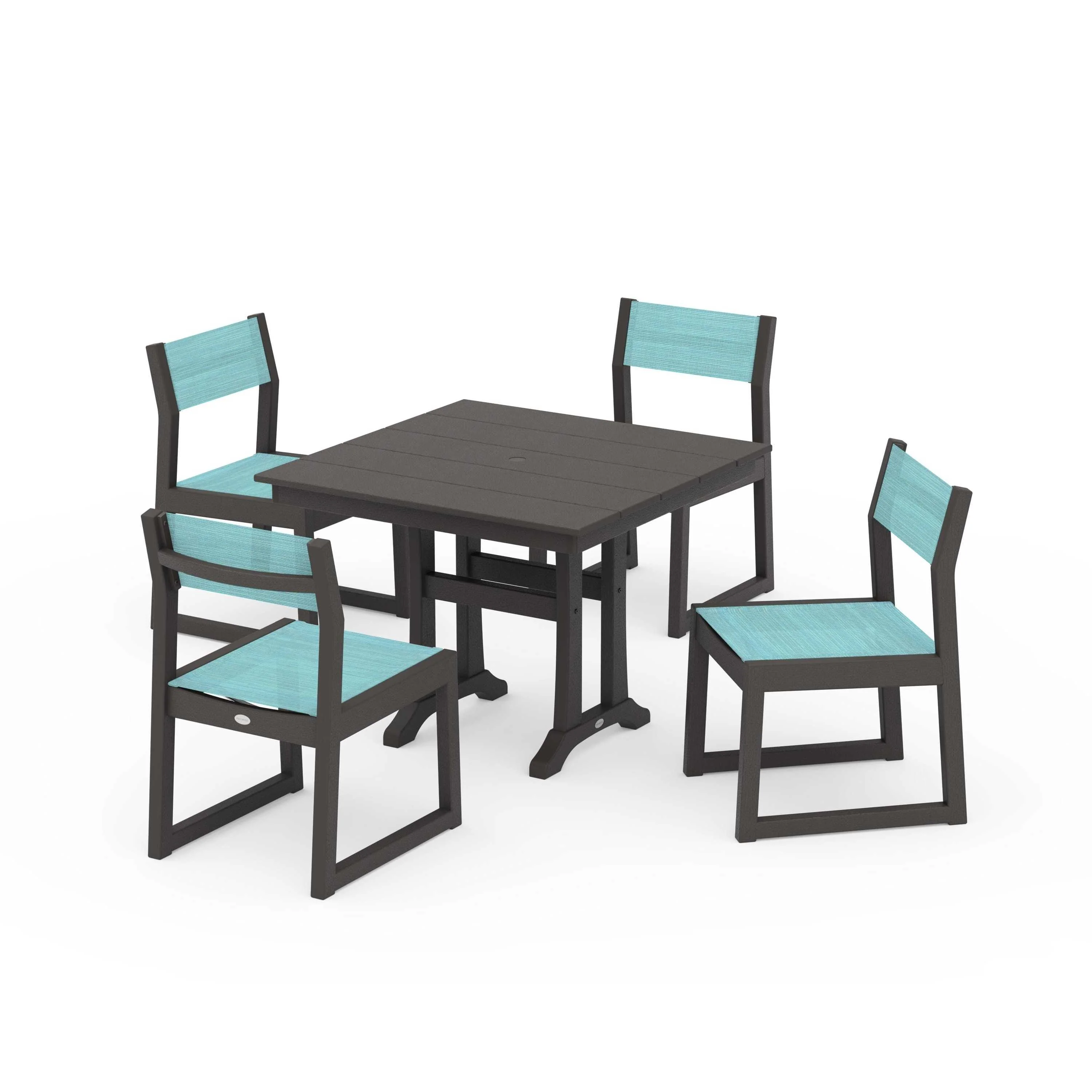 EDGE Sling 5-Piece Farmhouse Trestle Side Chair Dining Set - Image 130