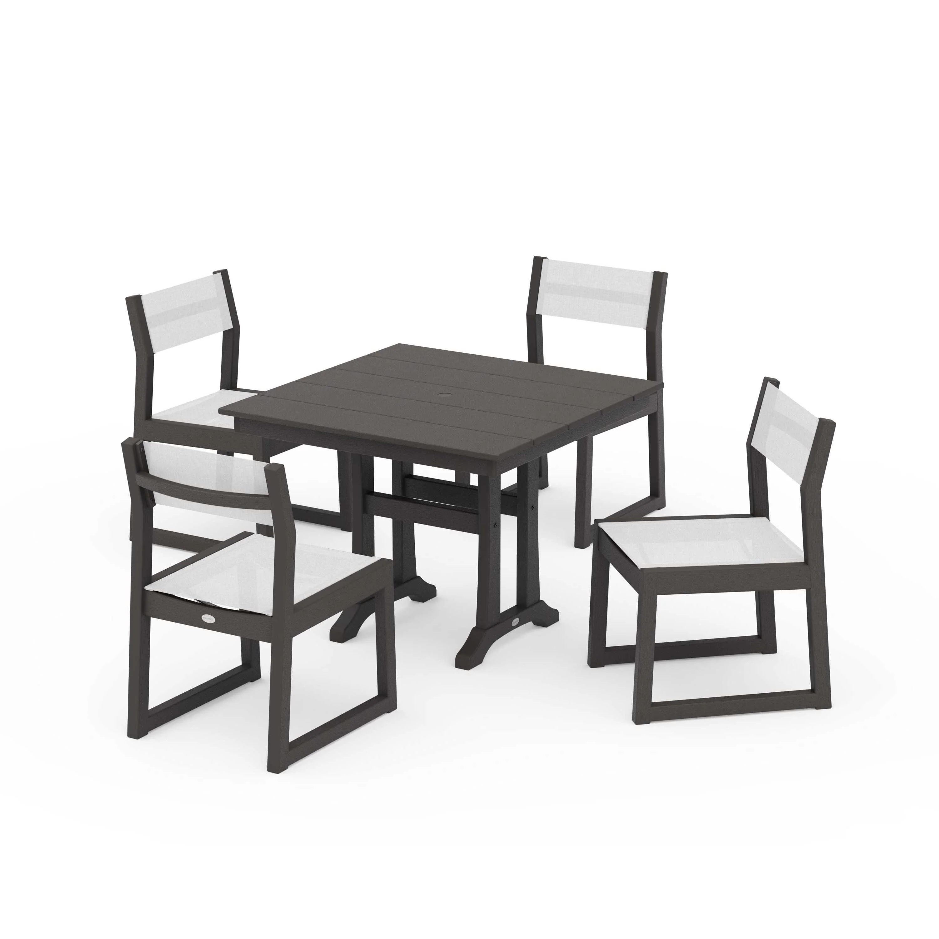 EDGE Sling 5-Piece Farmhouse Trestle Side Chair Dining Set - Image 131