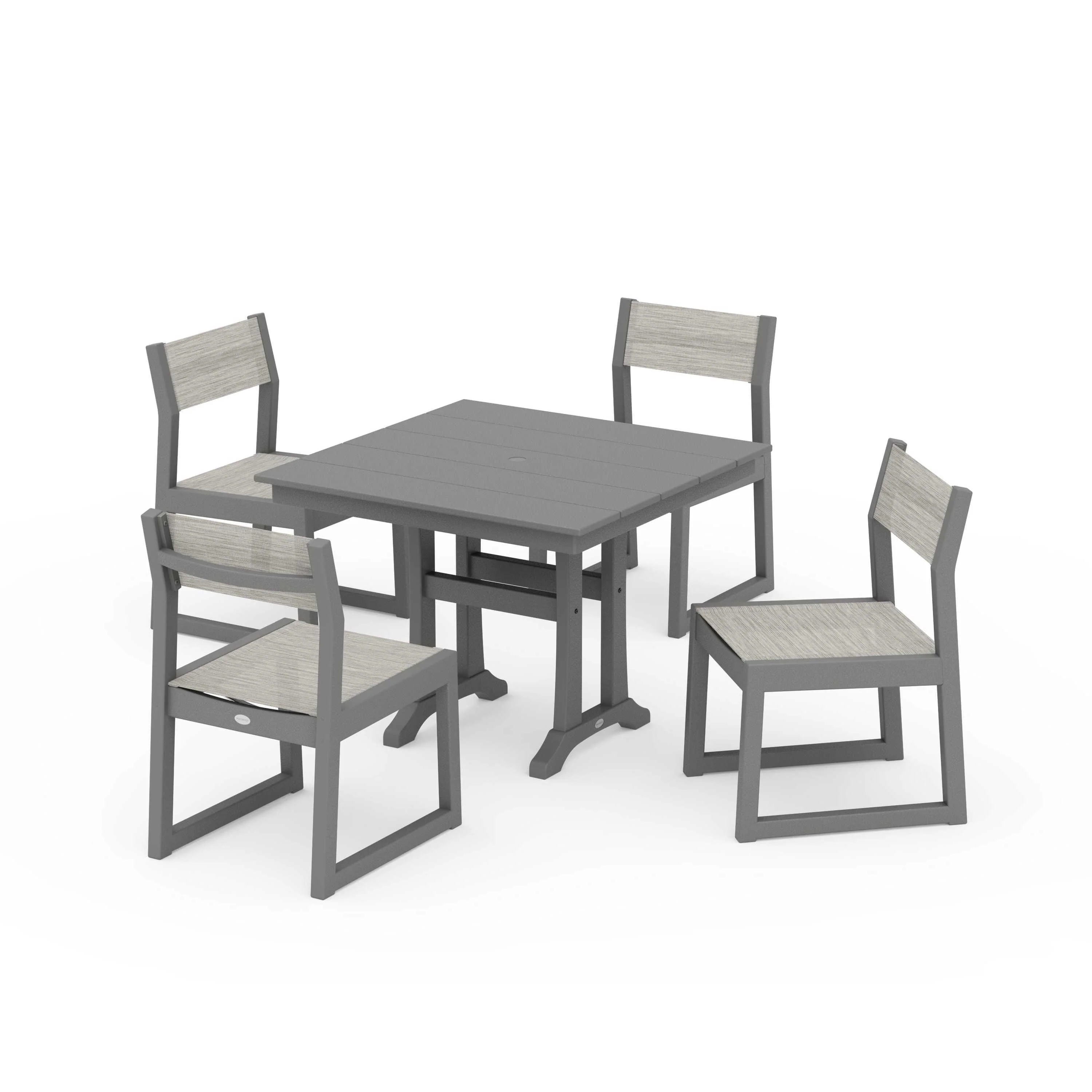 EDGE Sling 5-Piece Farmhouse Trestle Side Chair Dining Set - Image 136