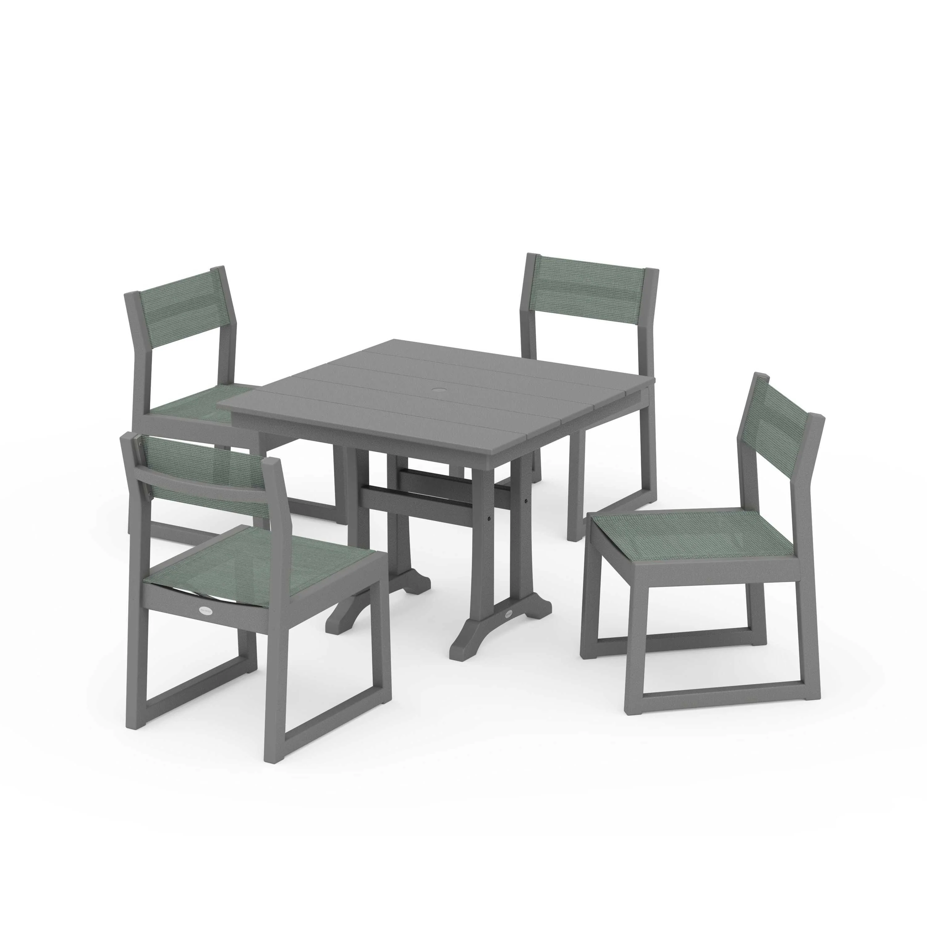 EDGE Sling 5-Piece Farmhouse Trestle Side Chair Dining Set - Image 137