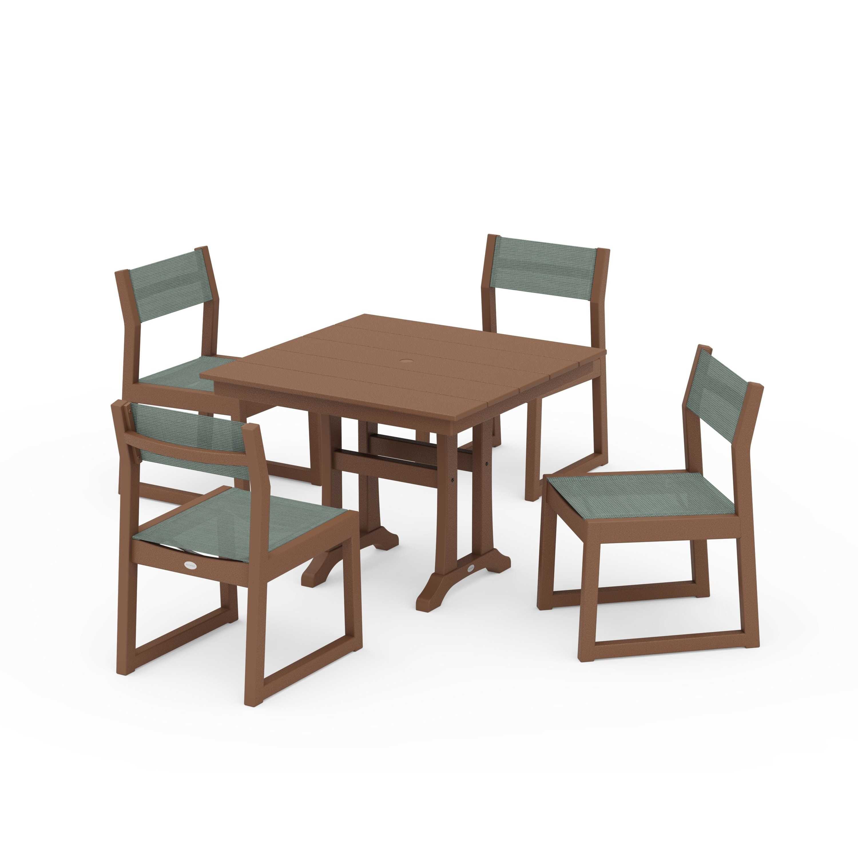 EDGE Sling 5-Piece Farmhouse Trestle Side Chair Dining Set - Image 139