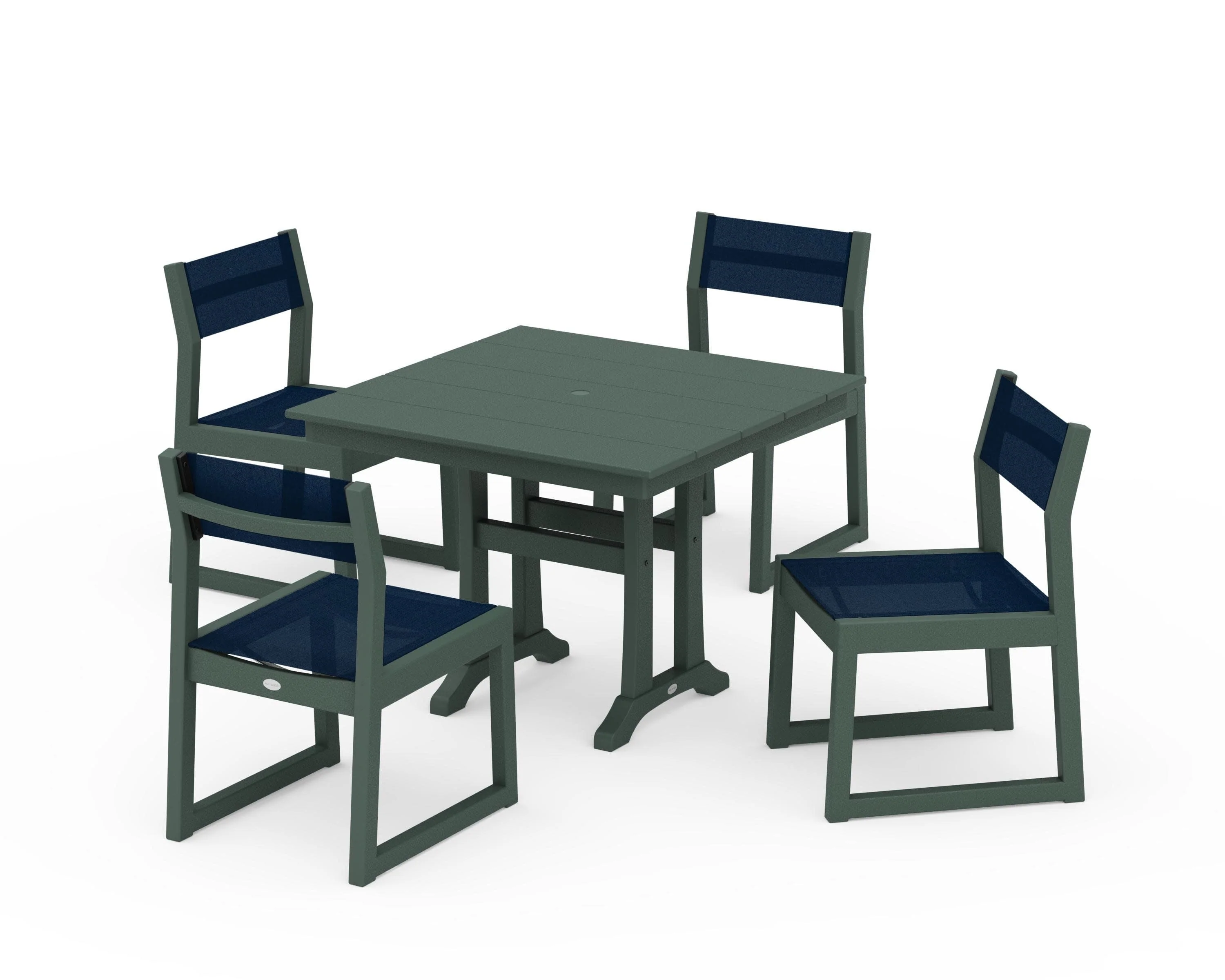EDGE Sling 5-Piece Farmhouse Trestle Side Chair Dining Set - Image 14