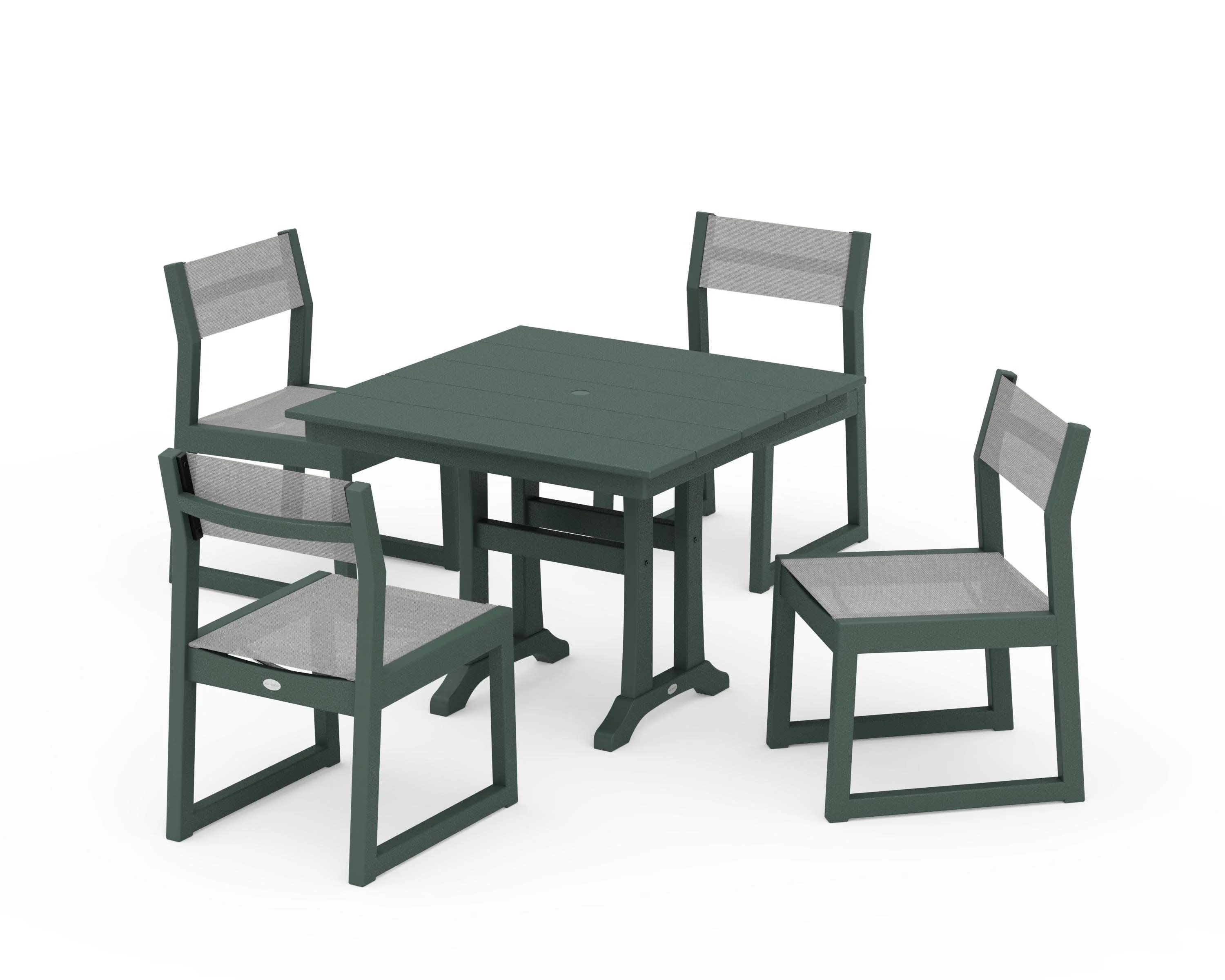 EDGE Sling 5-Piece Farmhouse Trestle Side Chair Dining Set - Image 15