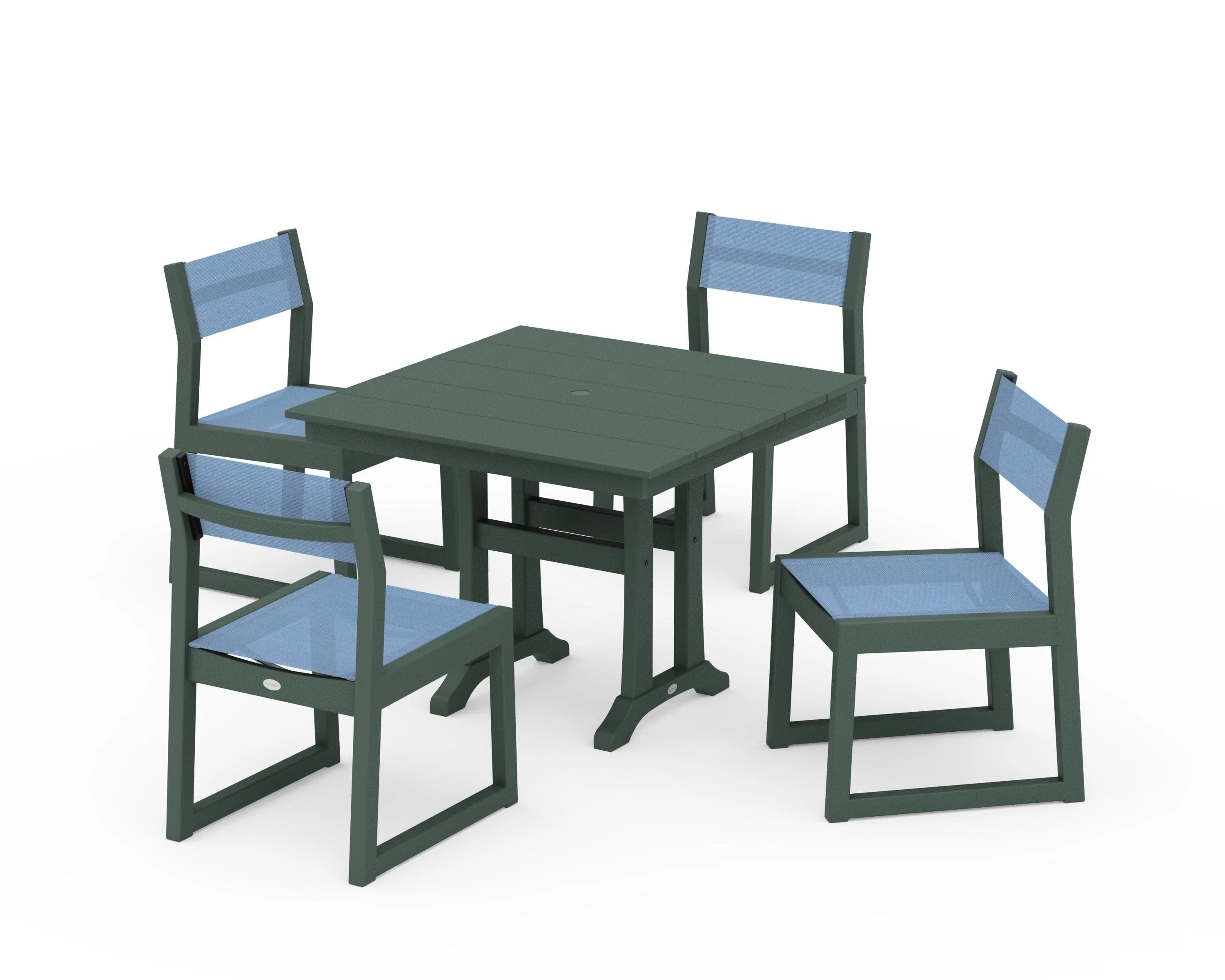 EDGE Sling 5-Piece Farmhouse Trestle Side Chair Dining Set - Image 16
