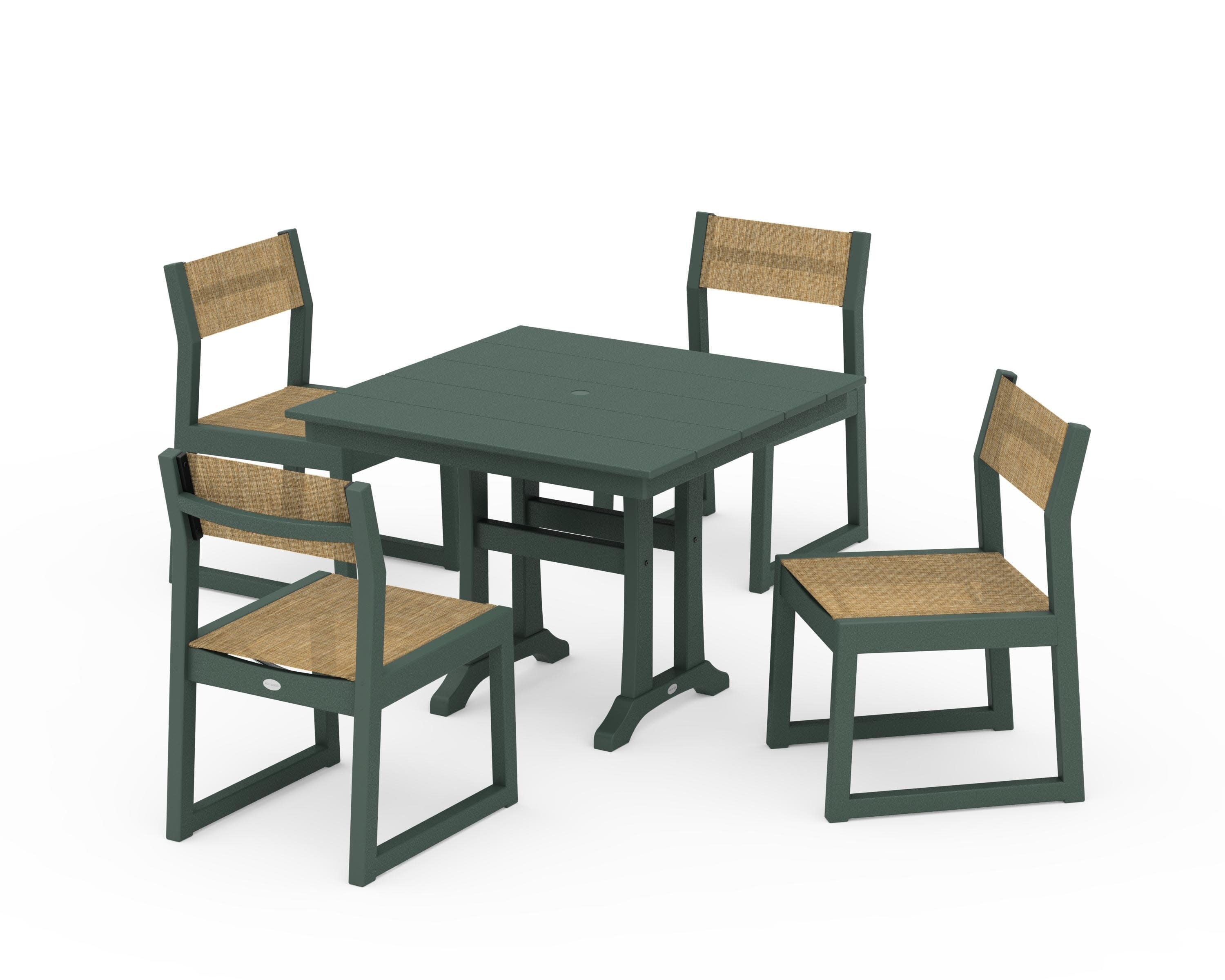 EDGE Sling 5-Piece Farmhouse Trestle Side Chair Dining Set - Image 17
