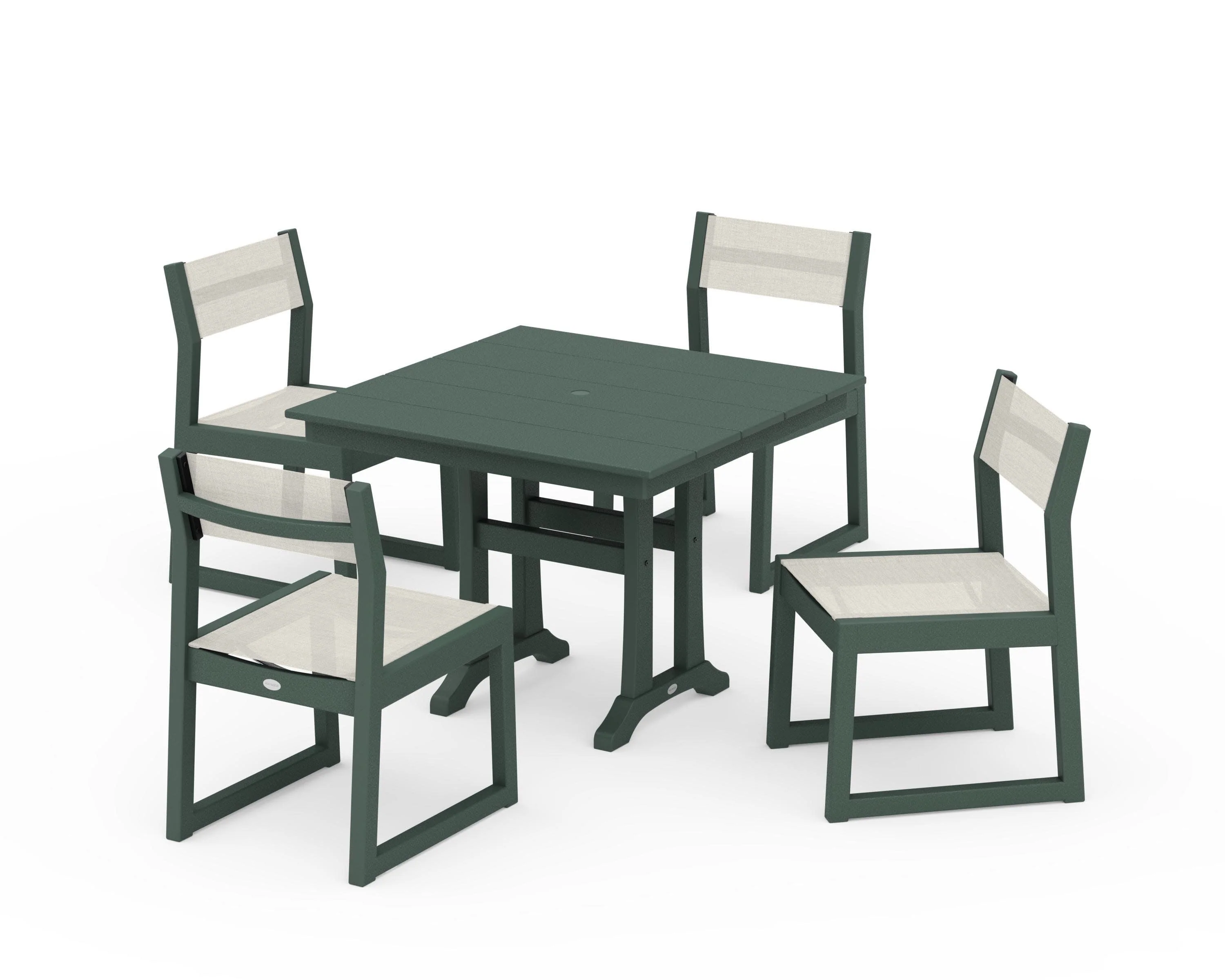 EDGE Sling 5-Piece Farmhouse Trestle Side Chair Dining Set - Image 18