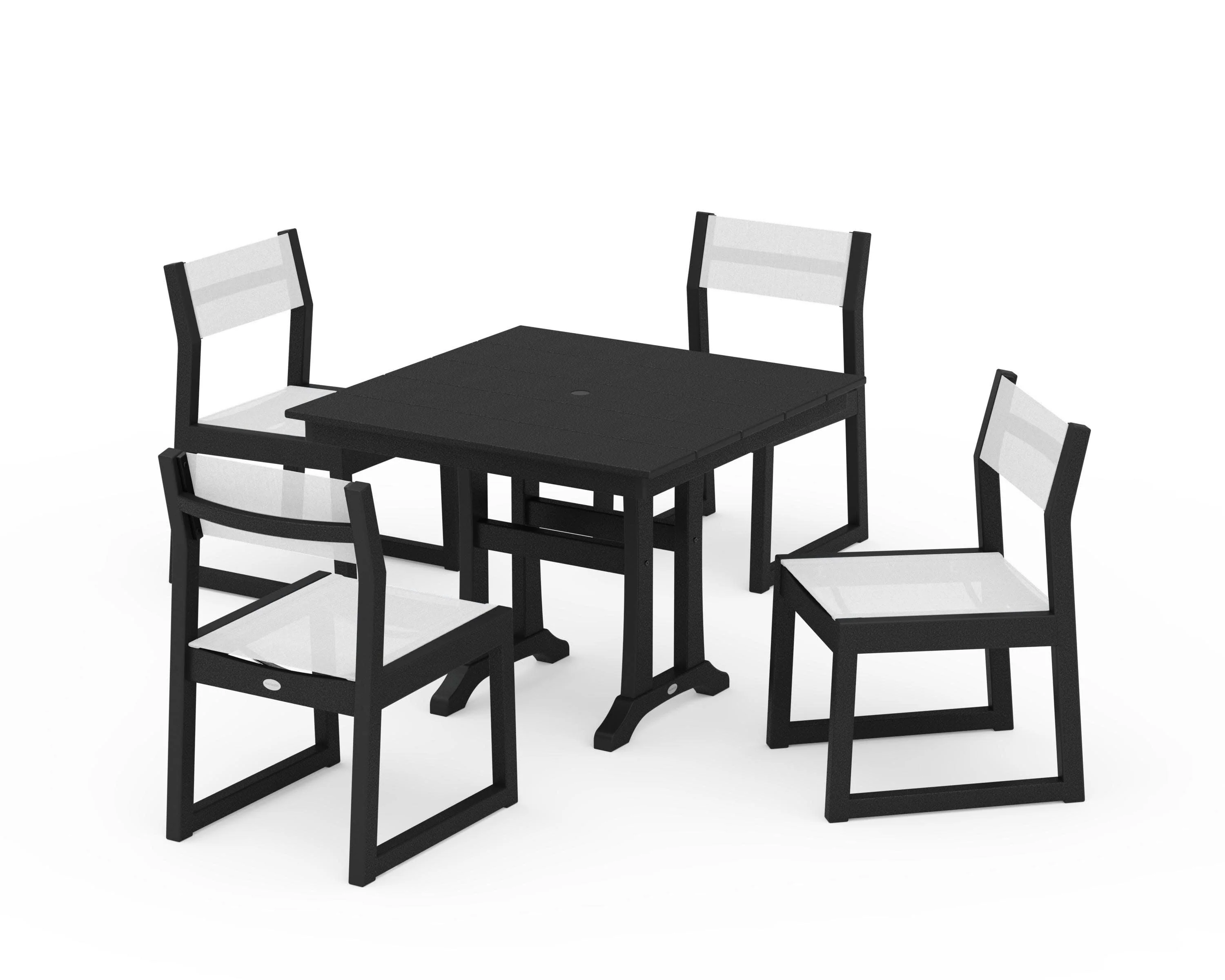EDGE Sling 5-Piece Farmhouse Trestle Side Chair Dining Set - Image 2