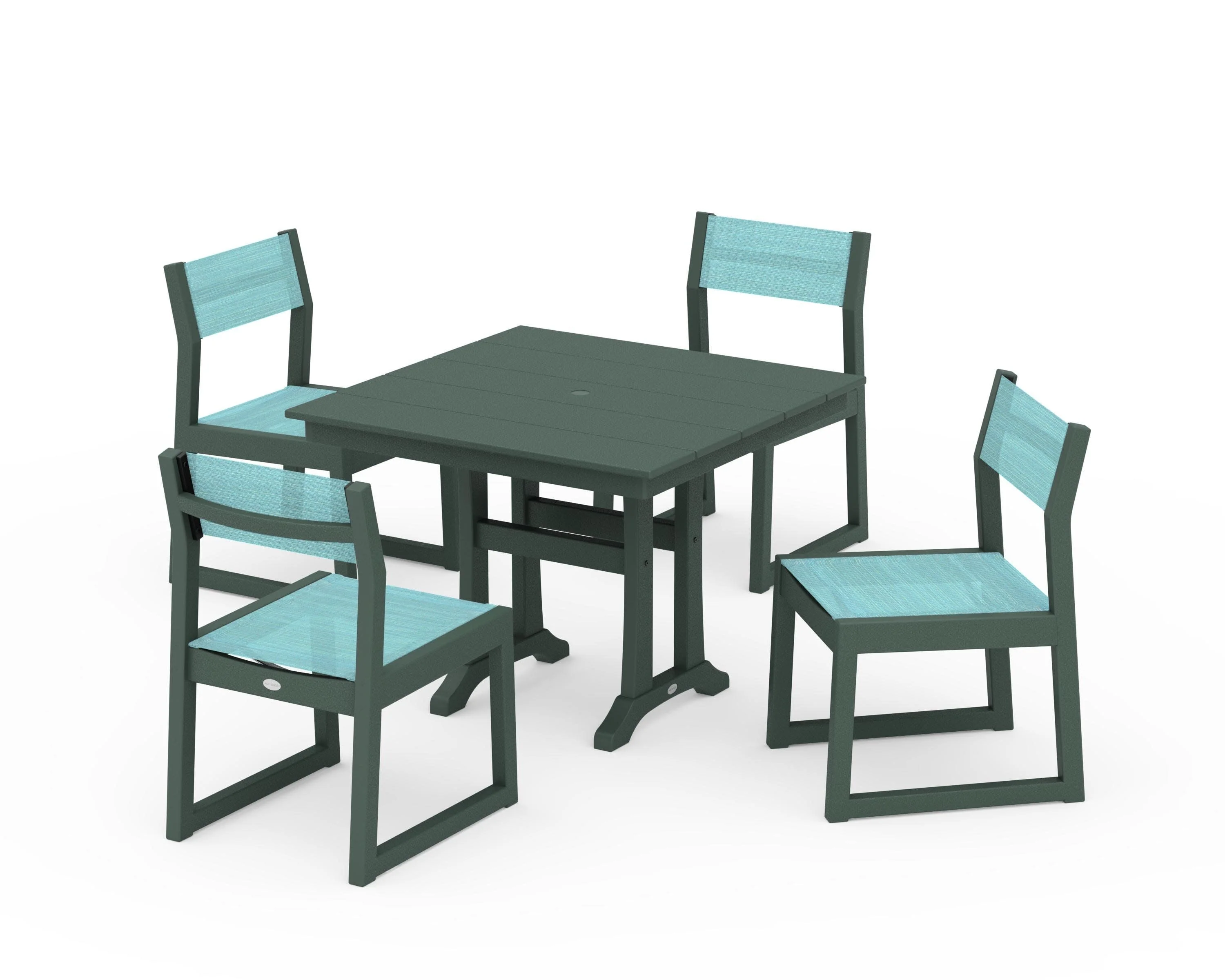 EDGE Sling 5-Piece Farmhouse Trestle Side Chair Dining Set - Image 20