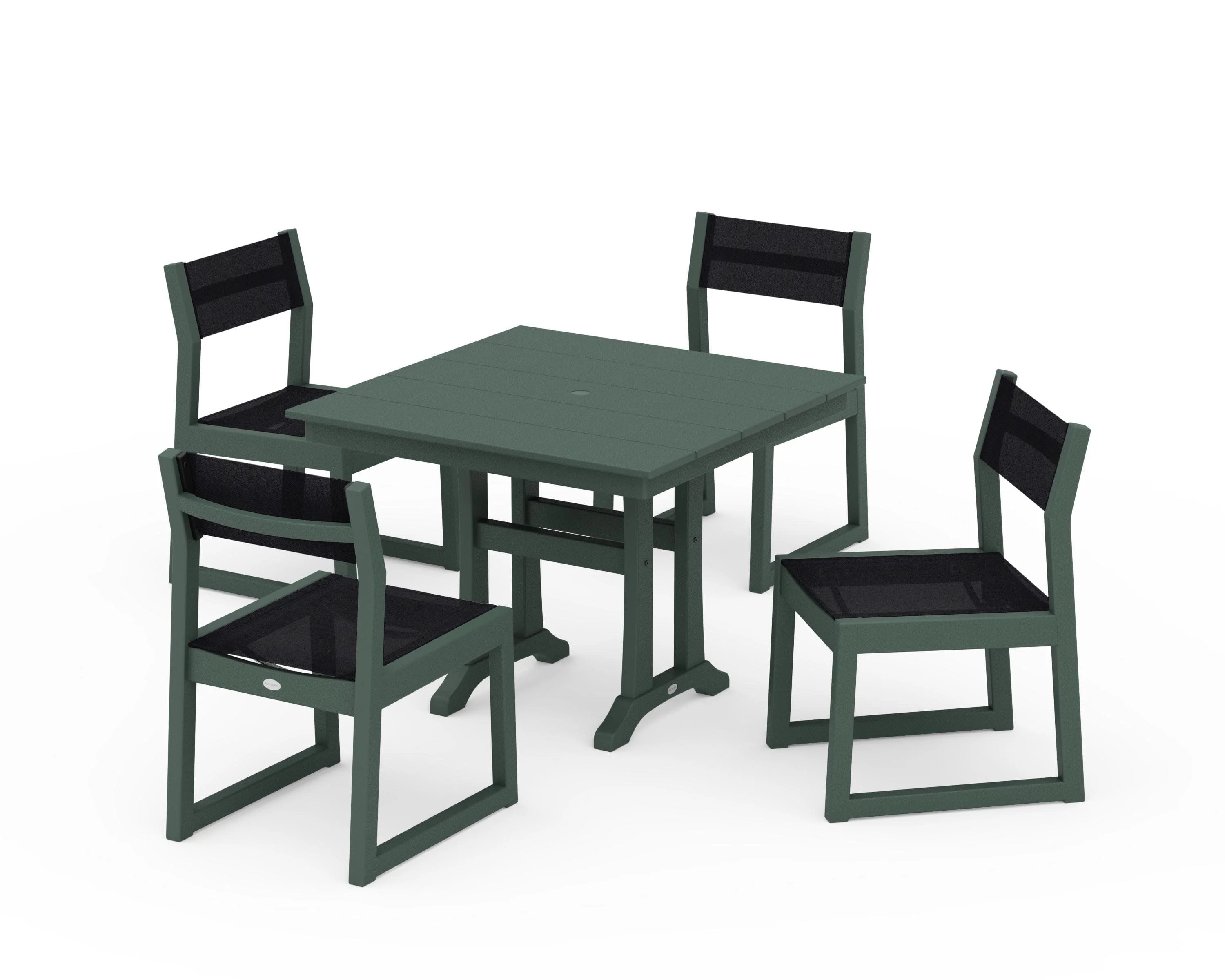 EDGE Sling 5-Piece Farmhouse Trestle Side Chair Dining Set - Image 21