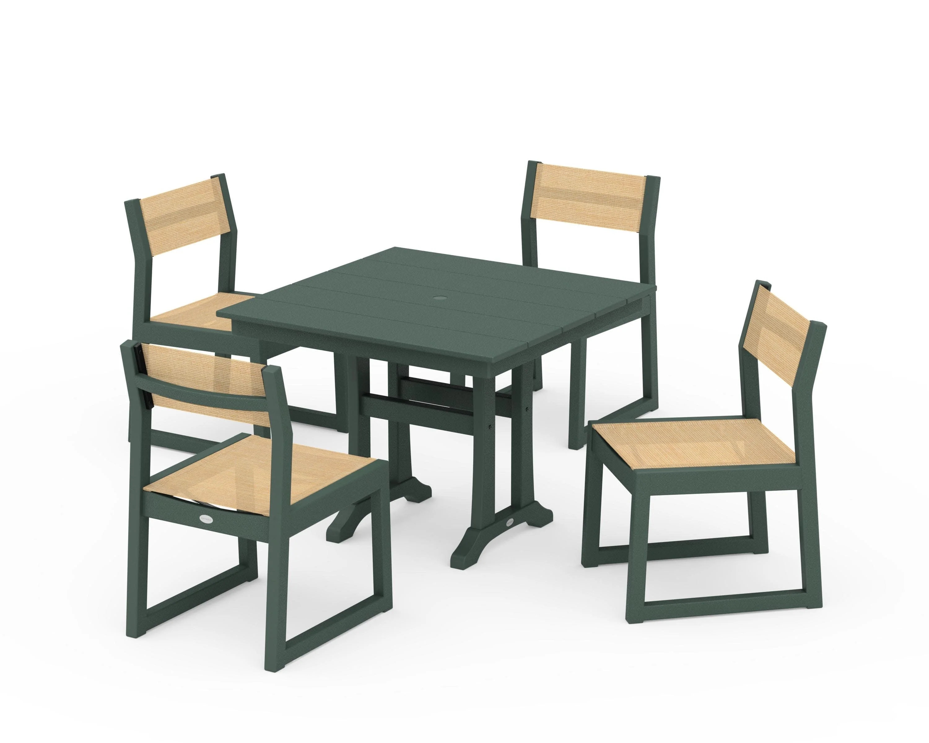 EDGE Sling 5-Piece Farmhouse Trestle Side Chair Dining Set - Image 22