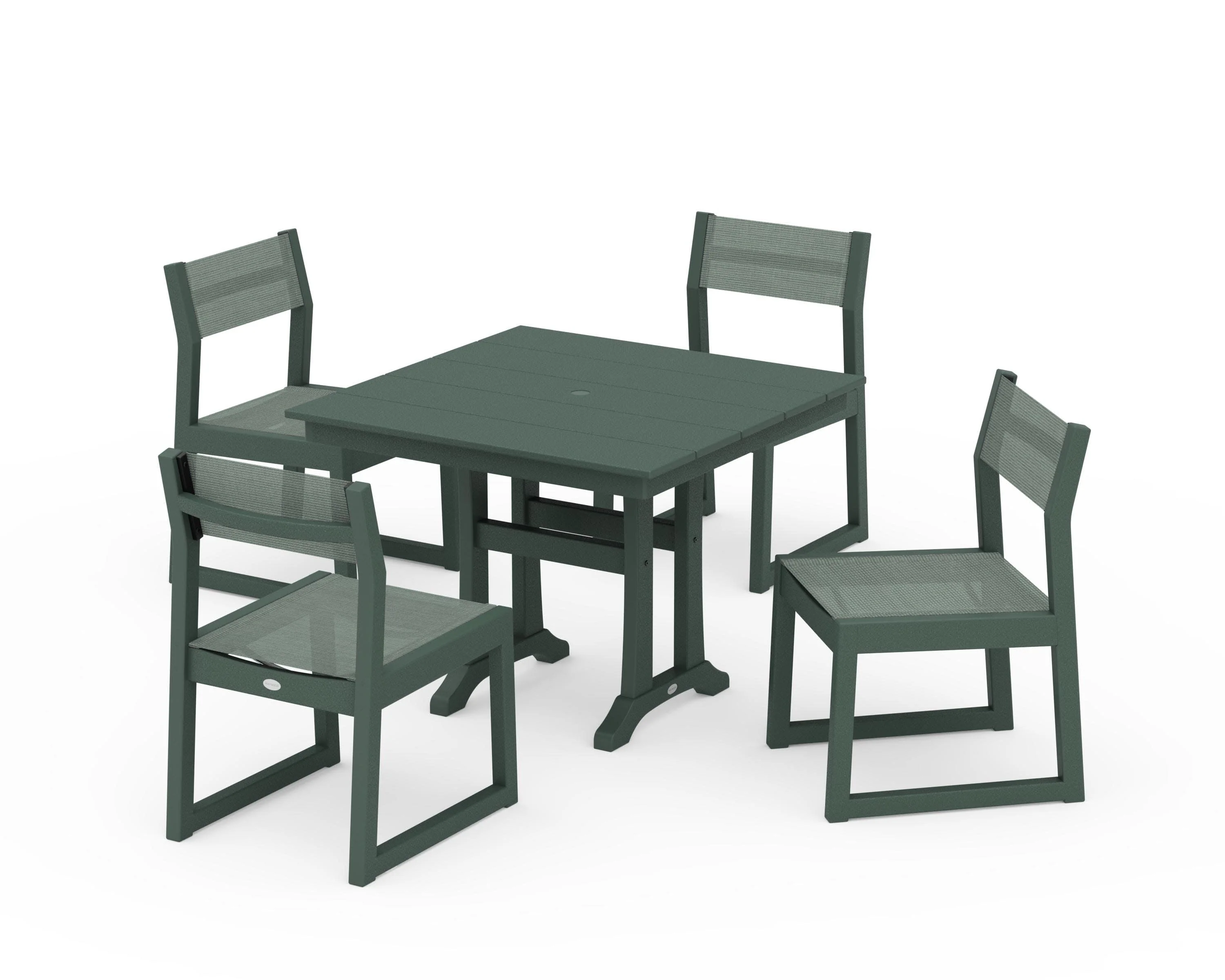 EDGE Sling 5-Piece Farmhouse Trestle Side Chair Dining Set - Image 23