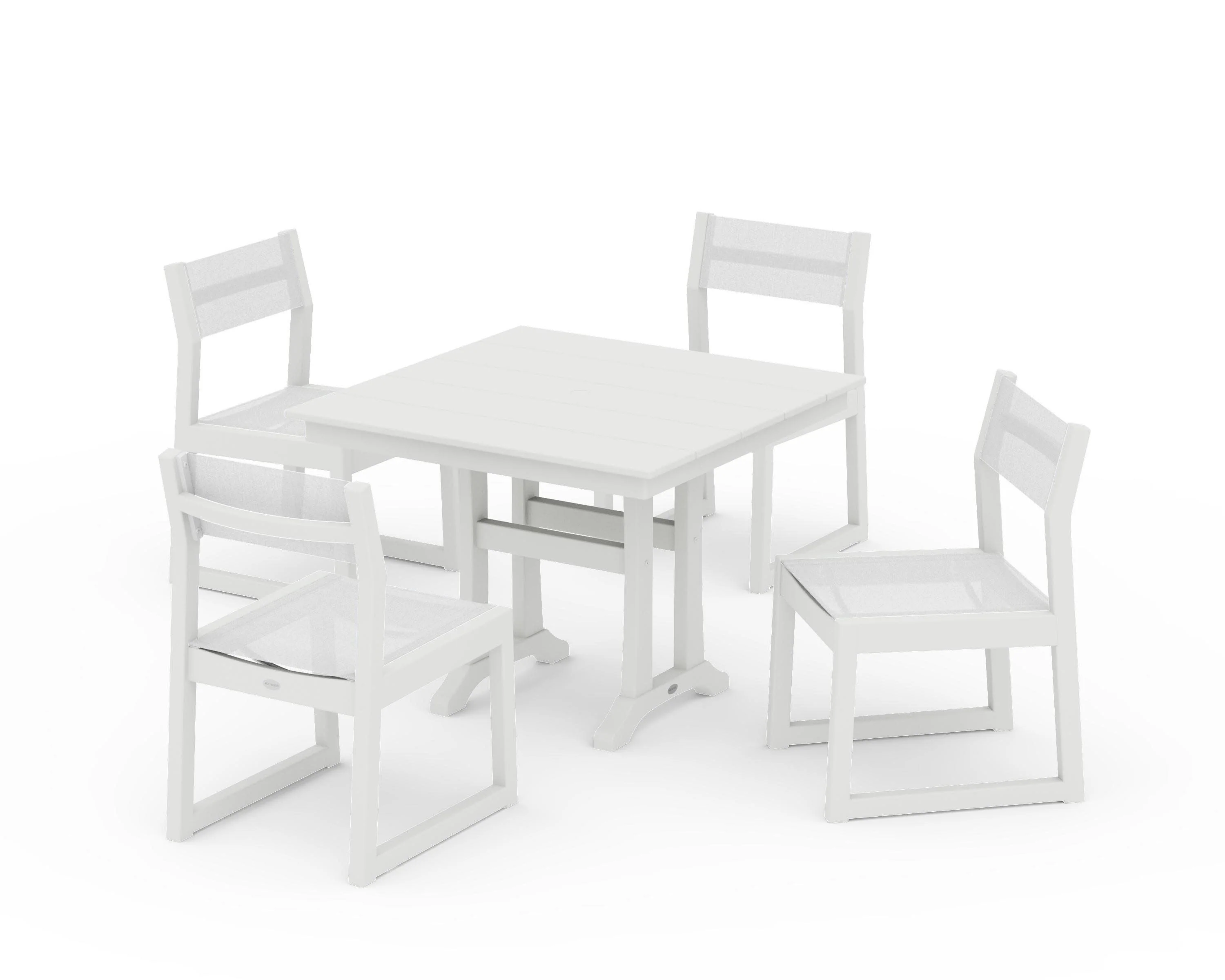 EDGE Sling 5-Piece Farmhouse Trestle Side Chair Dining Set - Image 24